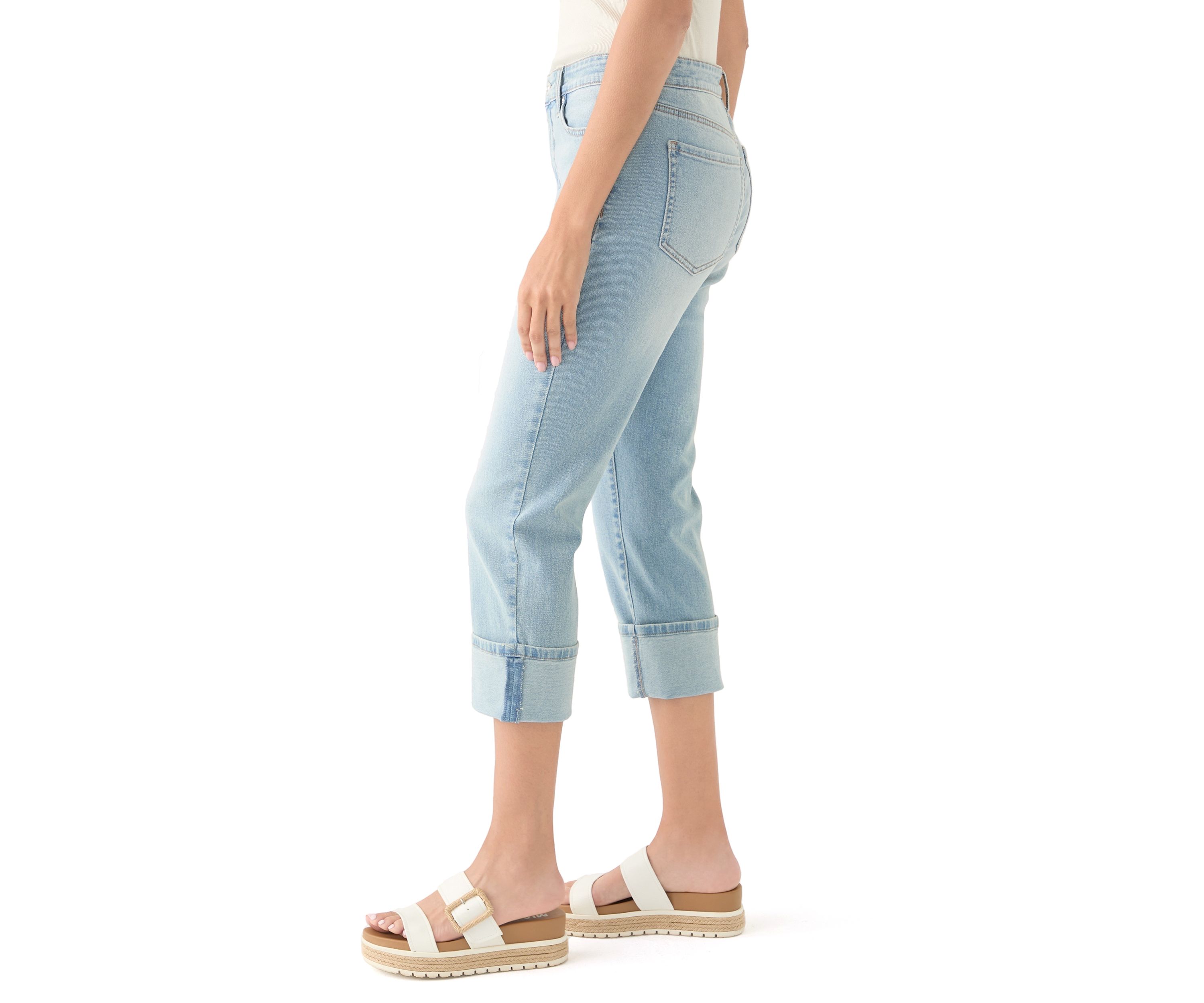 Petite Mid Rise Cuff Straight Jeans