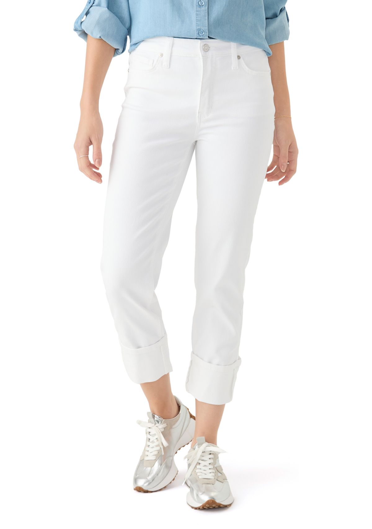 Womens High Rise Wide Cuff Straight Jeans