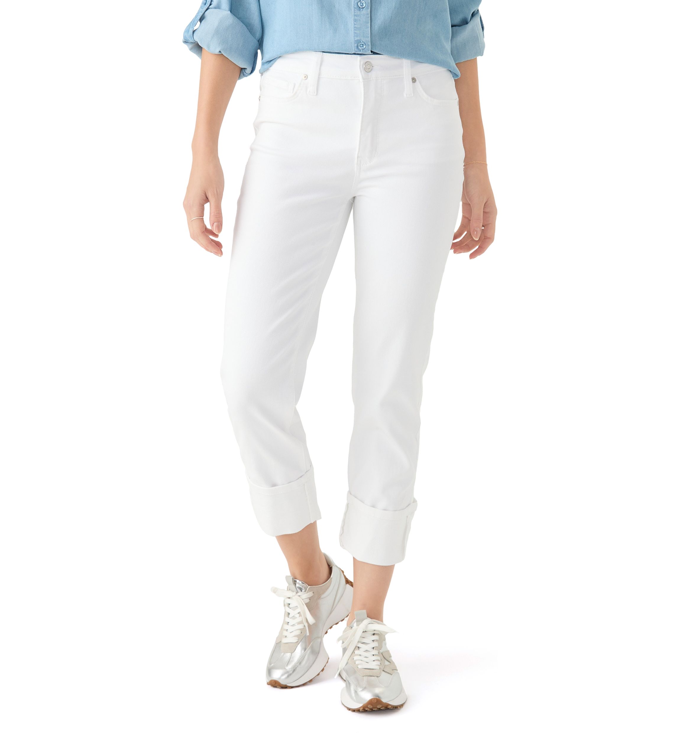 Womens High Rise Wide Cuff Straight Jeans