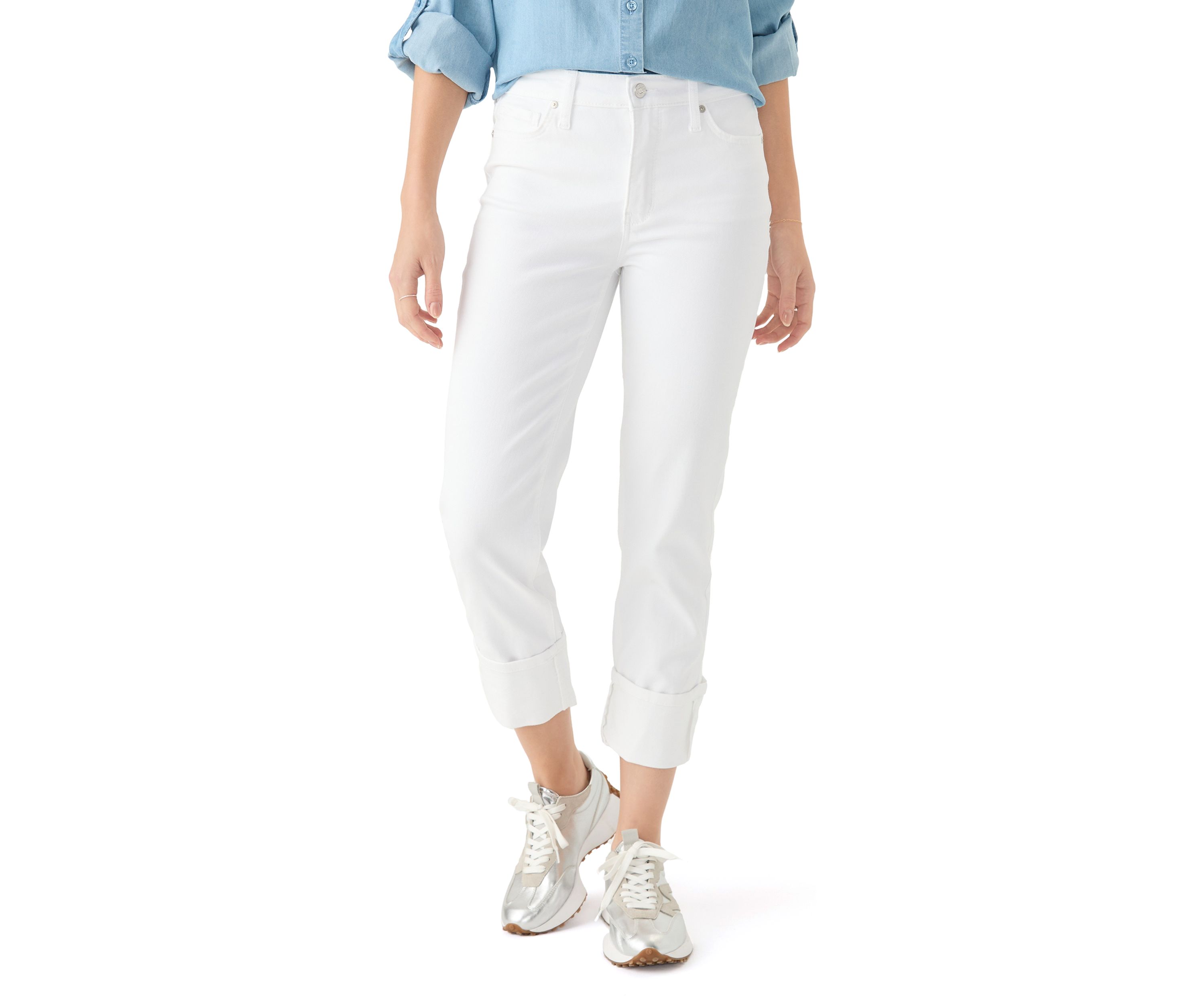 Womens High Rise Wide Cuff Straight Jeans