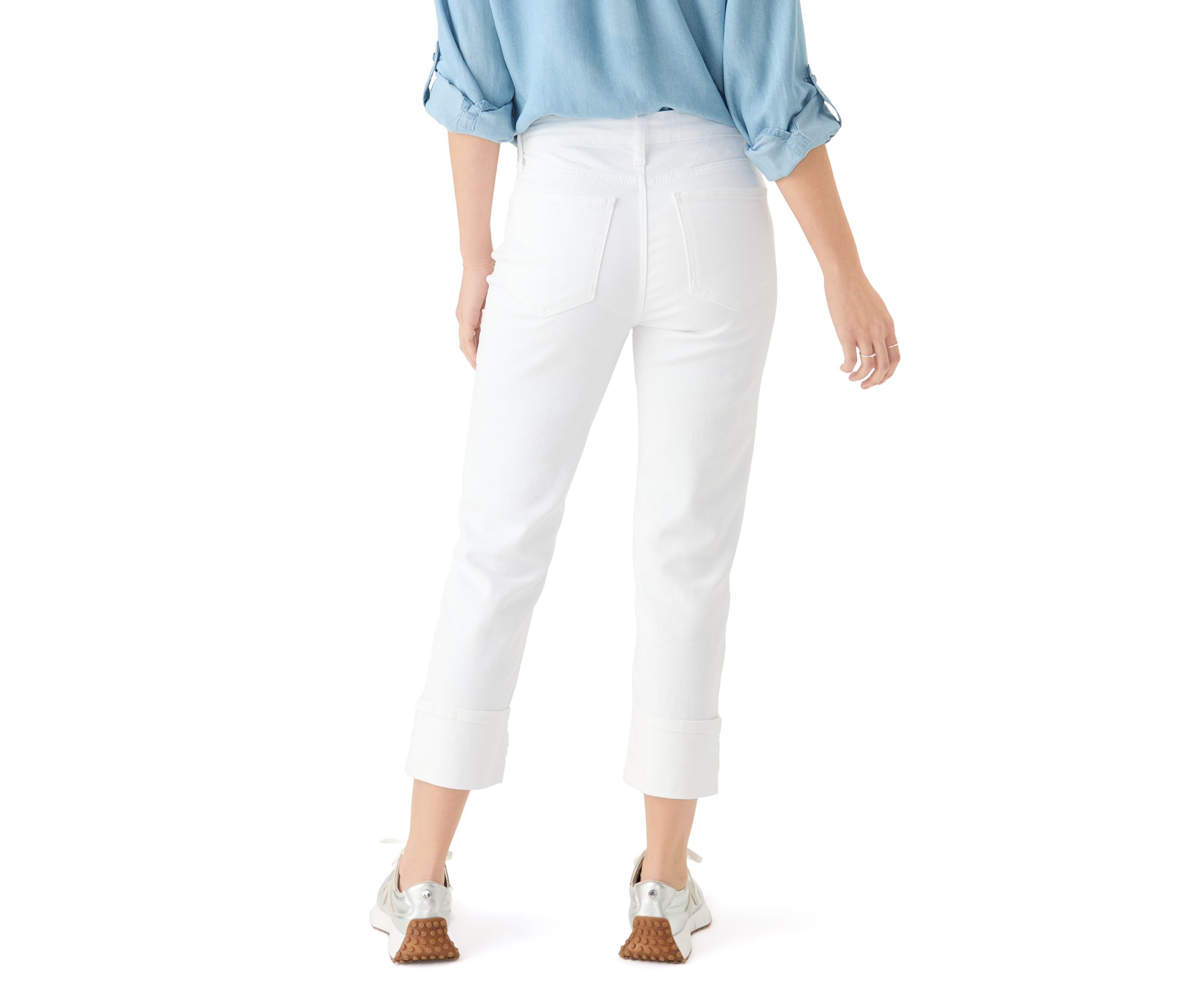 Womens High Rise Wide Cuff Straight Jeans