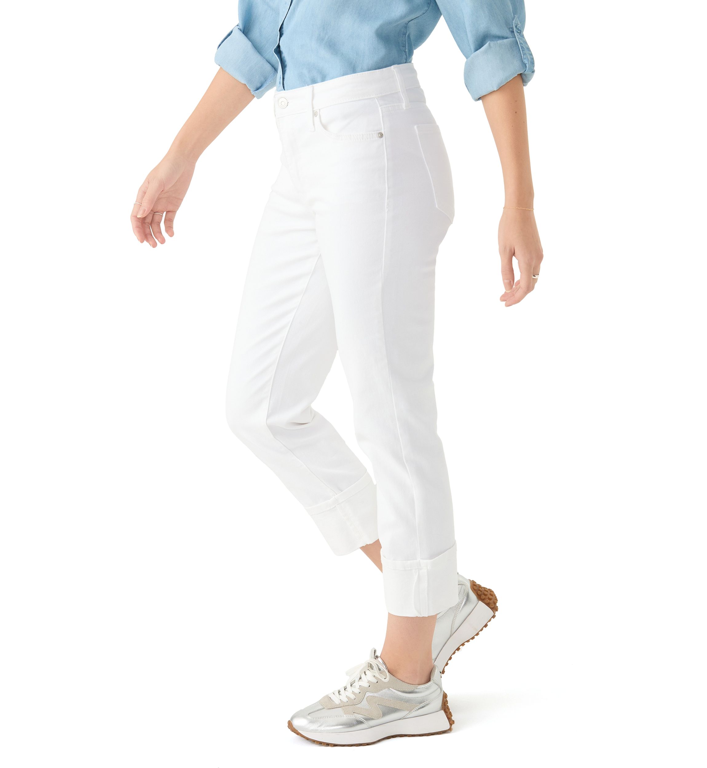 Womens High Rise Wide Cuff Straight Jeans