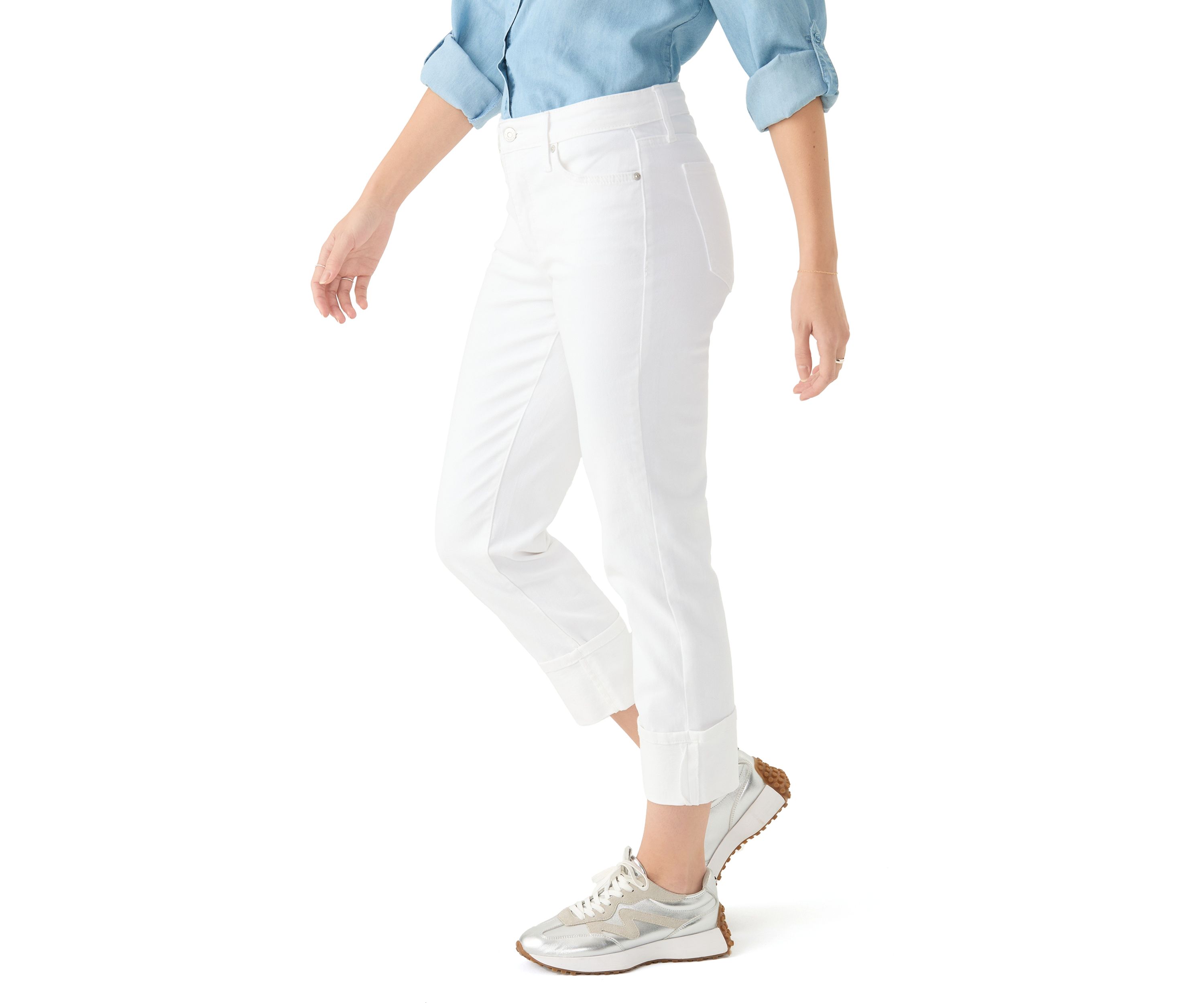 Womens High Rise Wide Cuff Straight Jeans