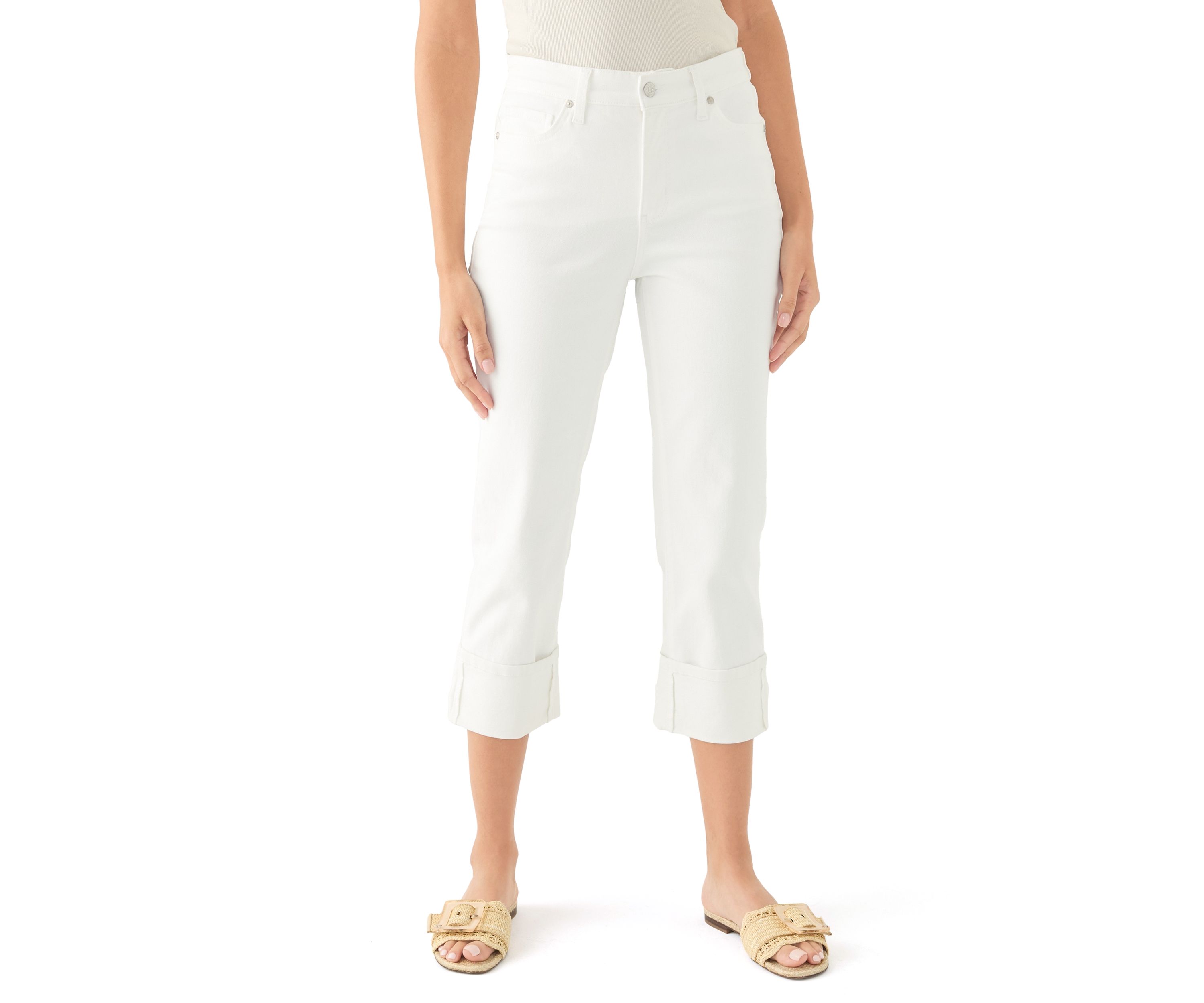 Petite Mid Rise Wide Cuff Straight Ankle Pants