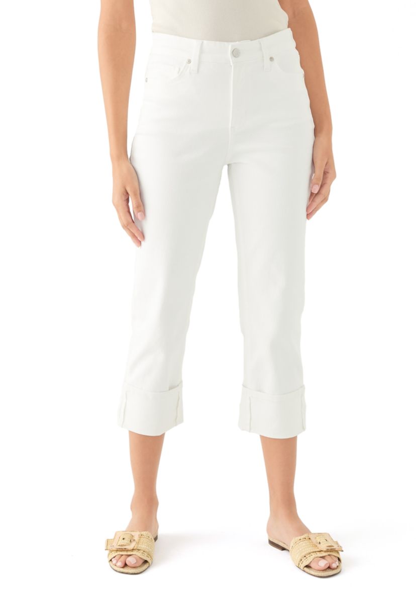 Petite Mid Rise Wide Cuff Straight Ankle Pants