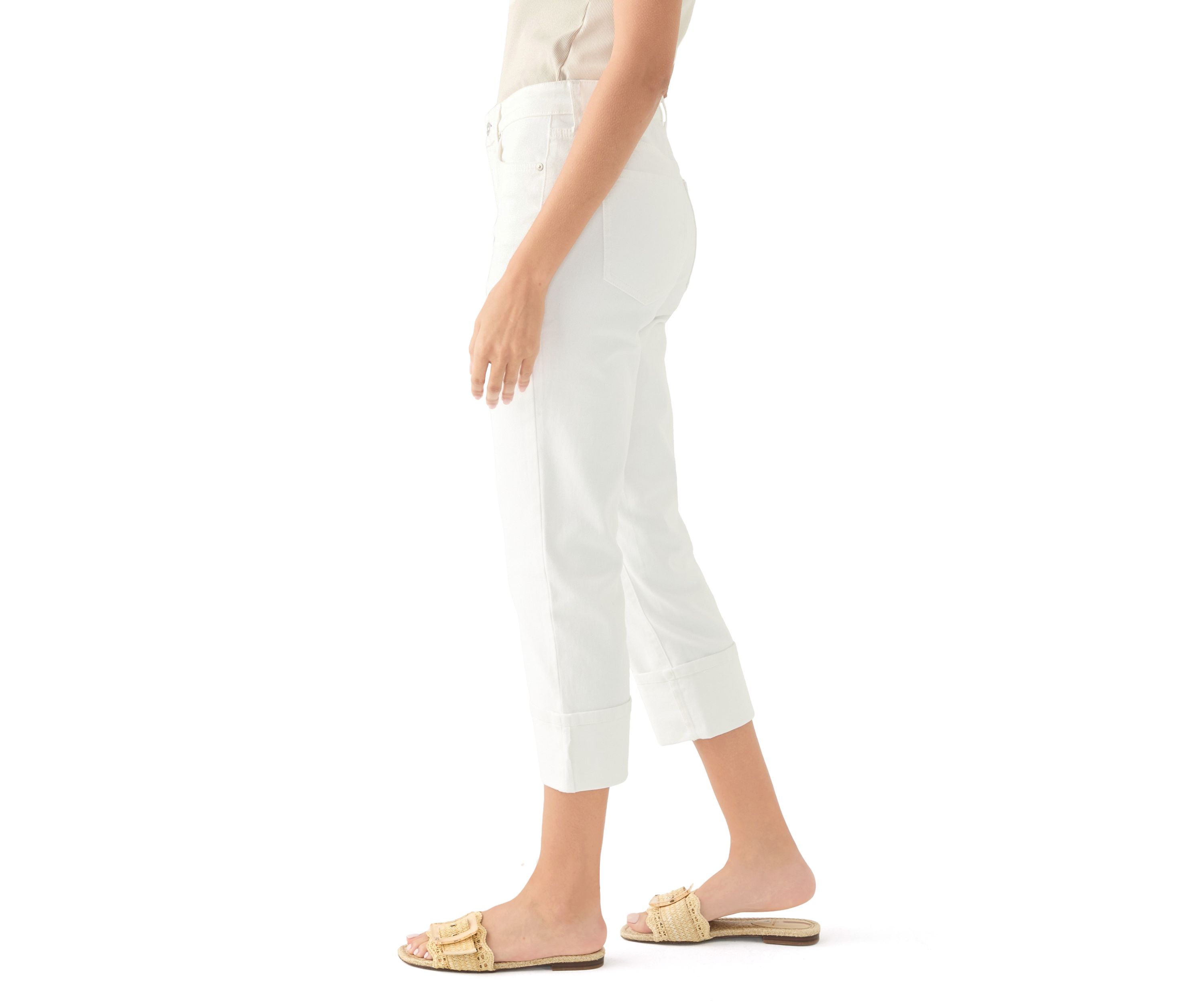 Petite Mid Rise Wide Cuff Straight Ankle Pants
