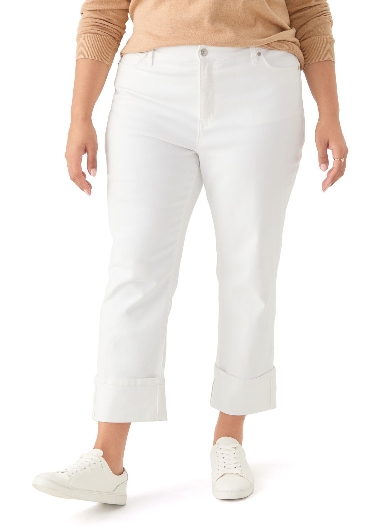 Plus Mid Rise Wide Cuff Straight Ankle Pants