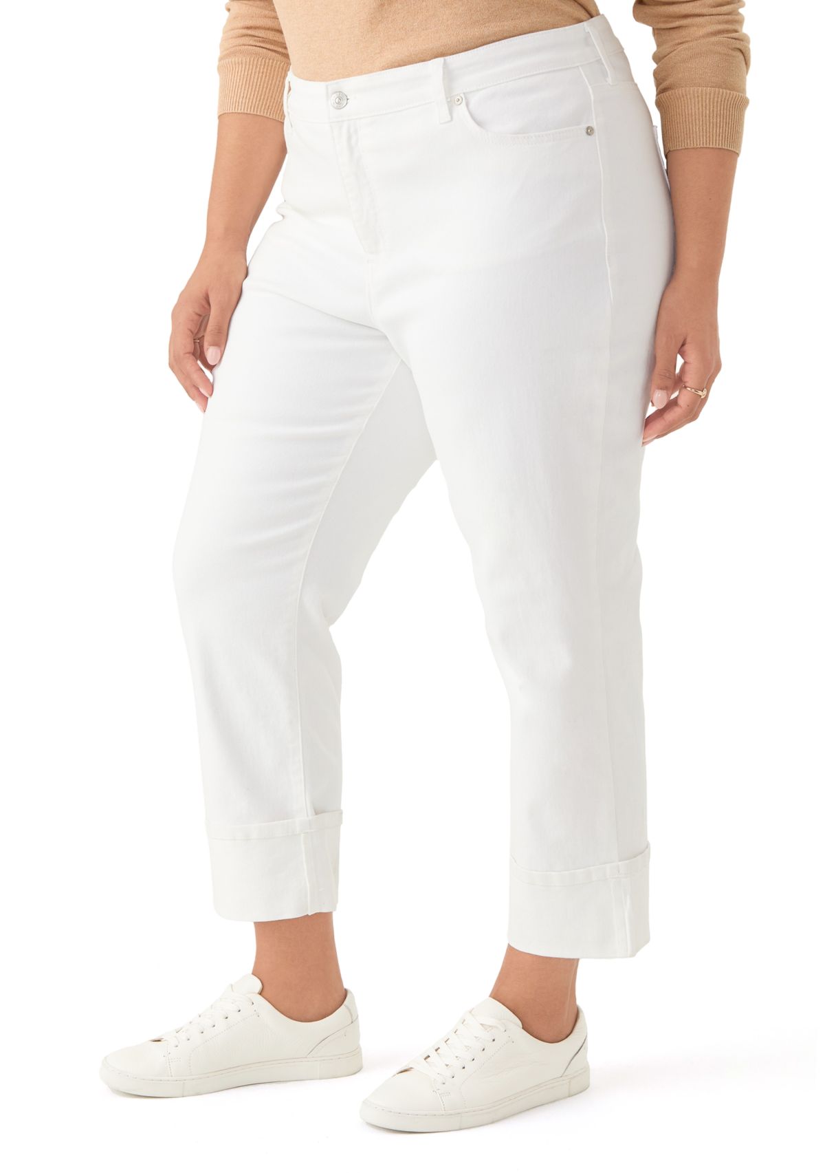 Plus Mid Rise Wide Cuff Straight Ankle Pants