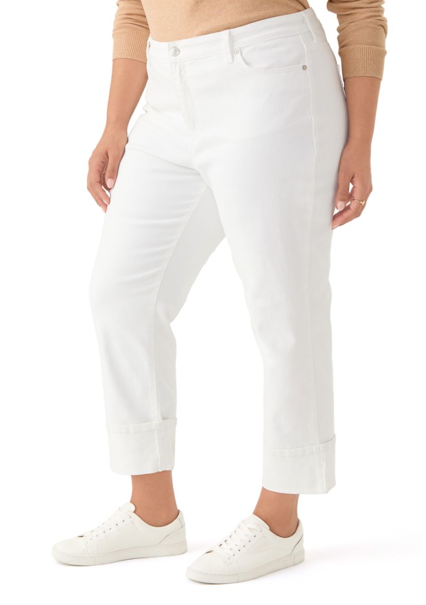 Plus Mid Rise Wide Cuff Straight Ankle Pants