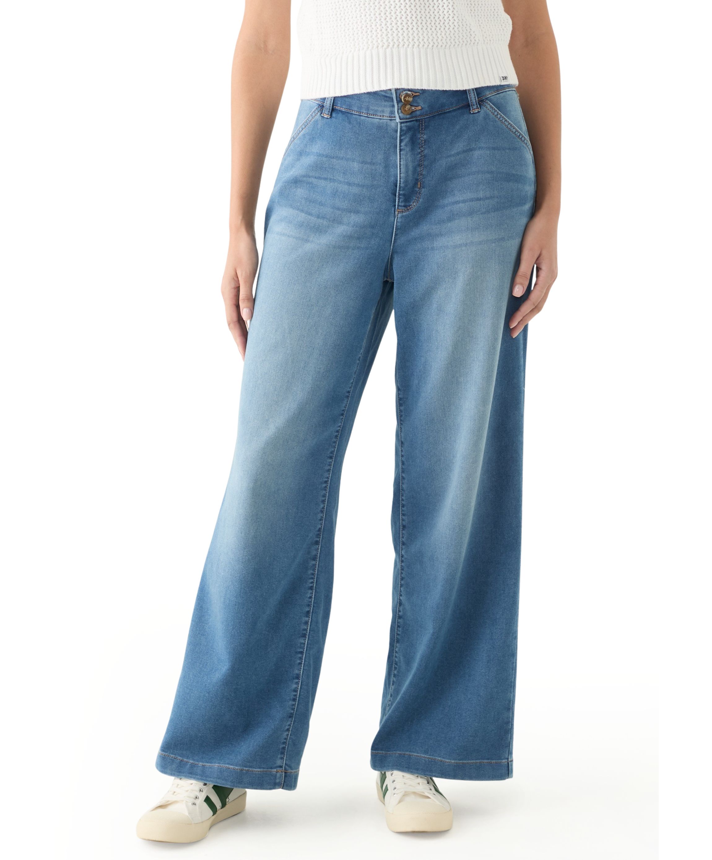 Womens High Rise Wide Leg Knit Denim Pants
