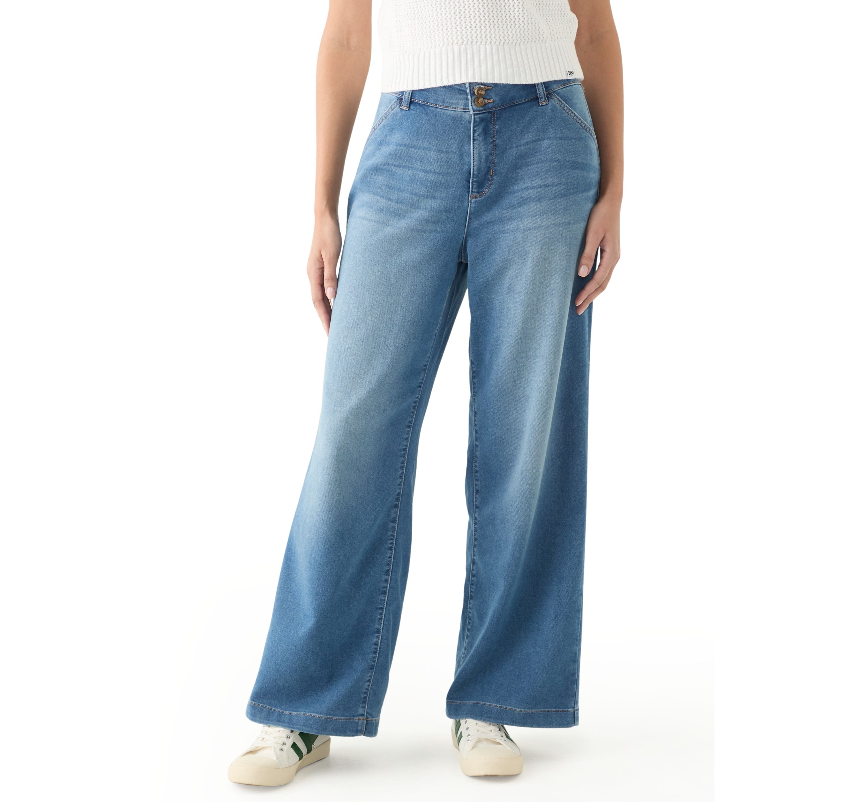 Womens High Rise Wide Leg Knit Denim Pants
