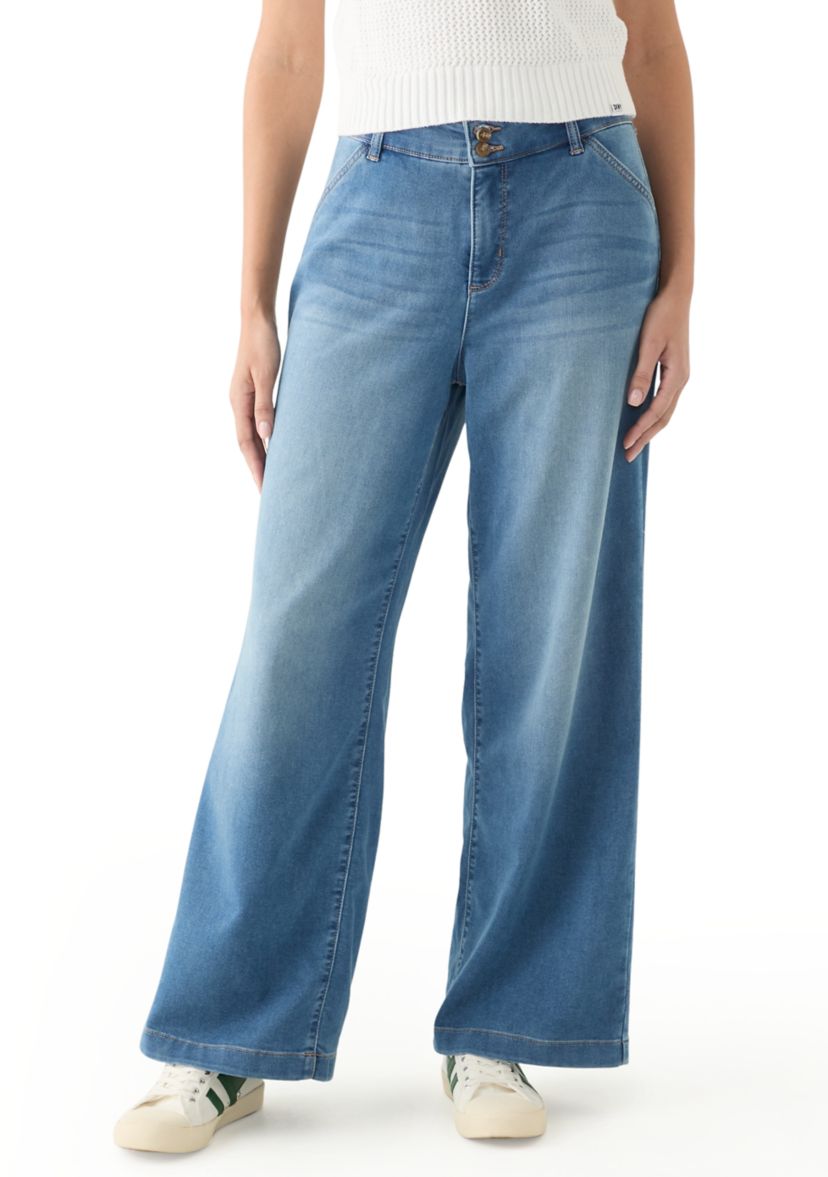 Womens High Rise Wide Leg Knit Denim Pants