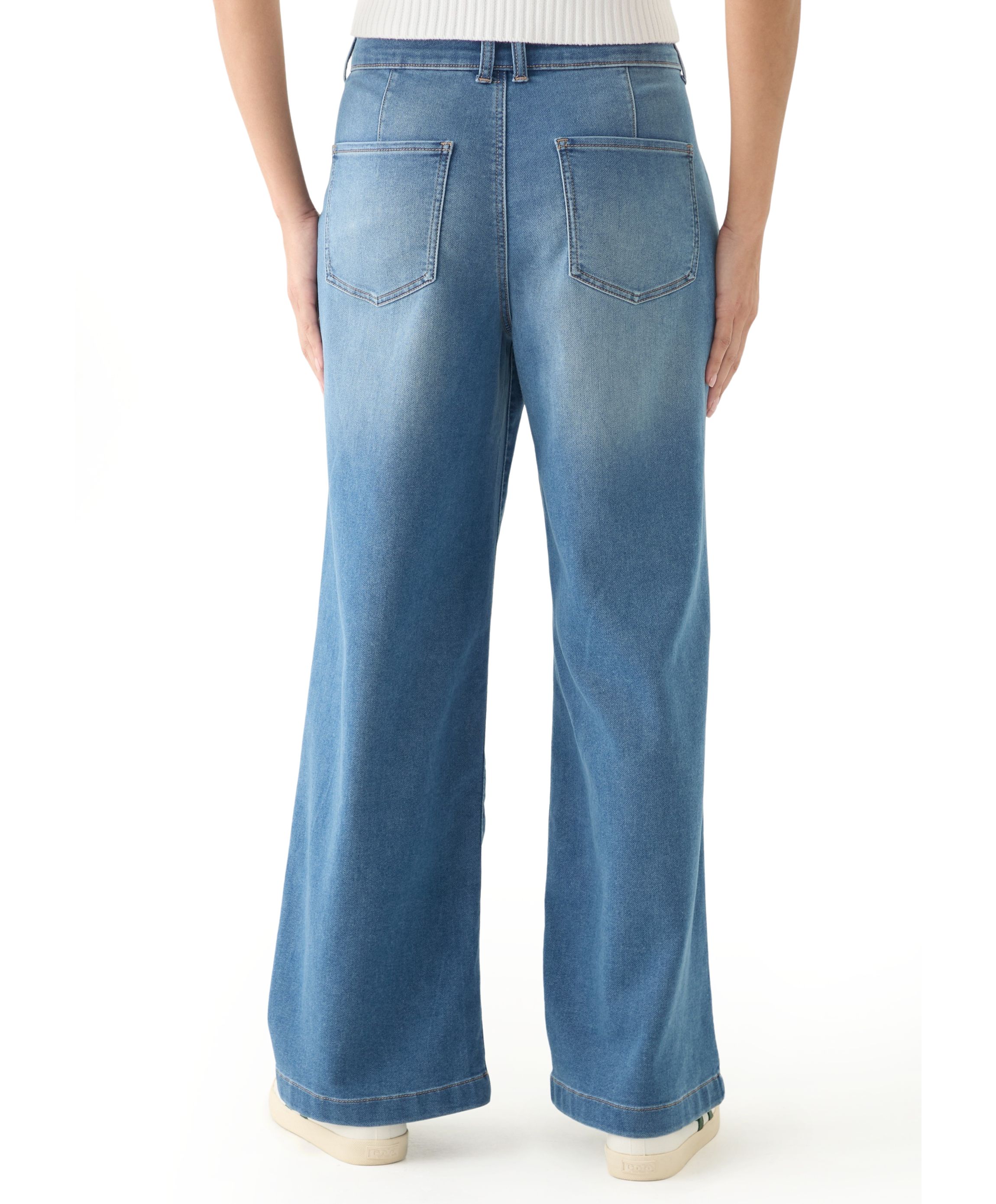 Womens High Rise Wide Leg Knit Denim Pants