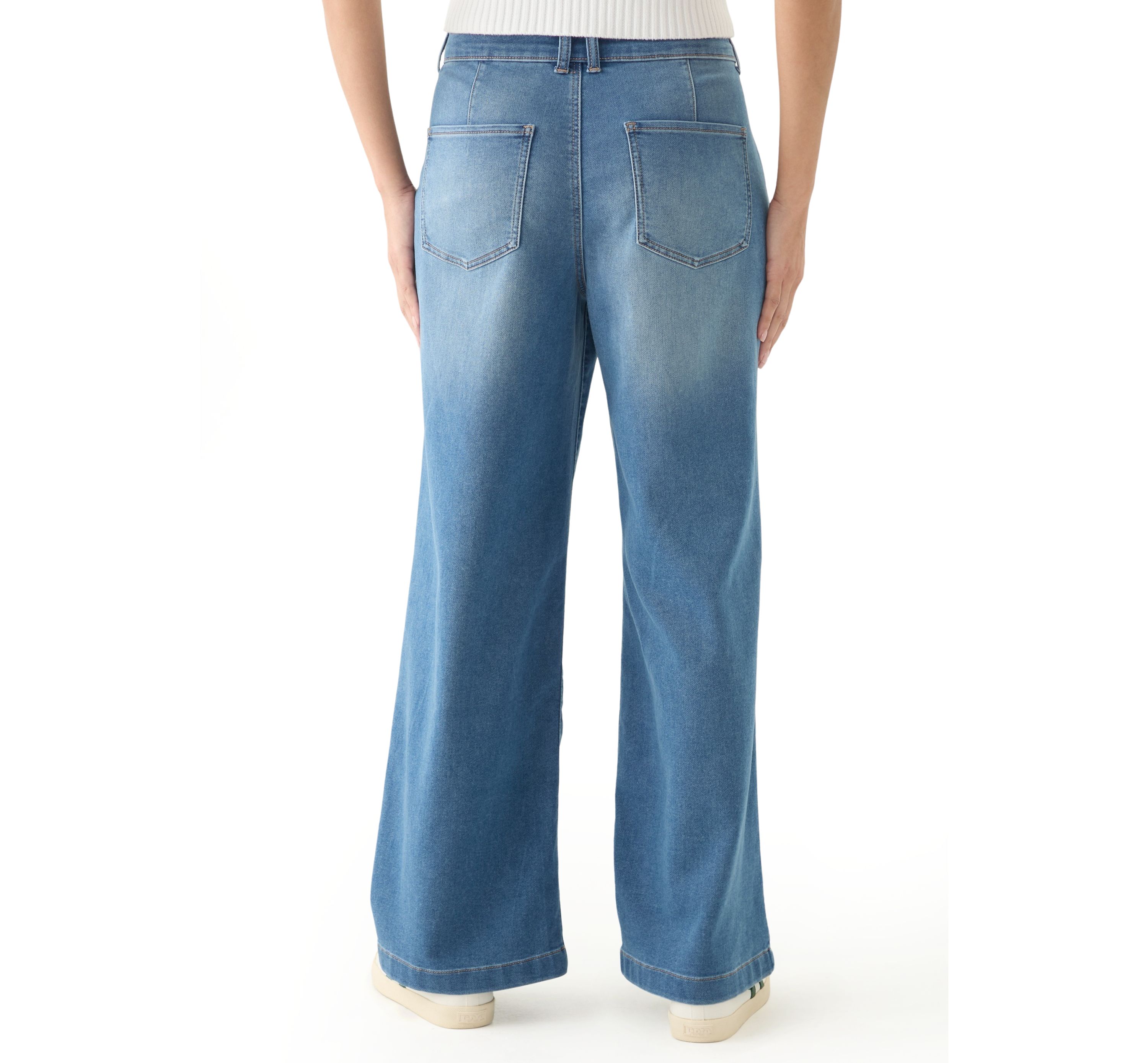Womens High Rise Wide Leg Knit Denim Pants