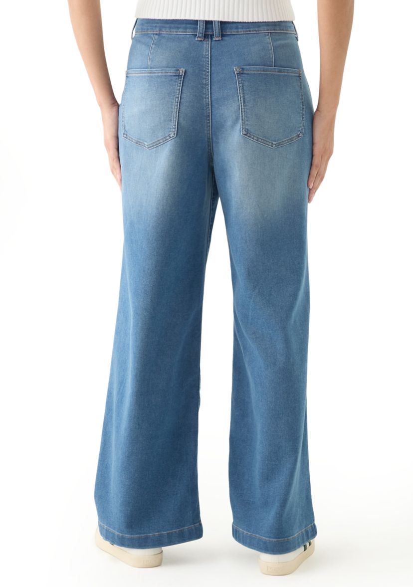 Womens High Rise Wide Leg Knit Denim Pants