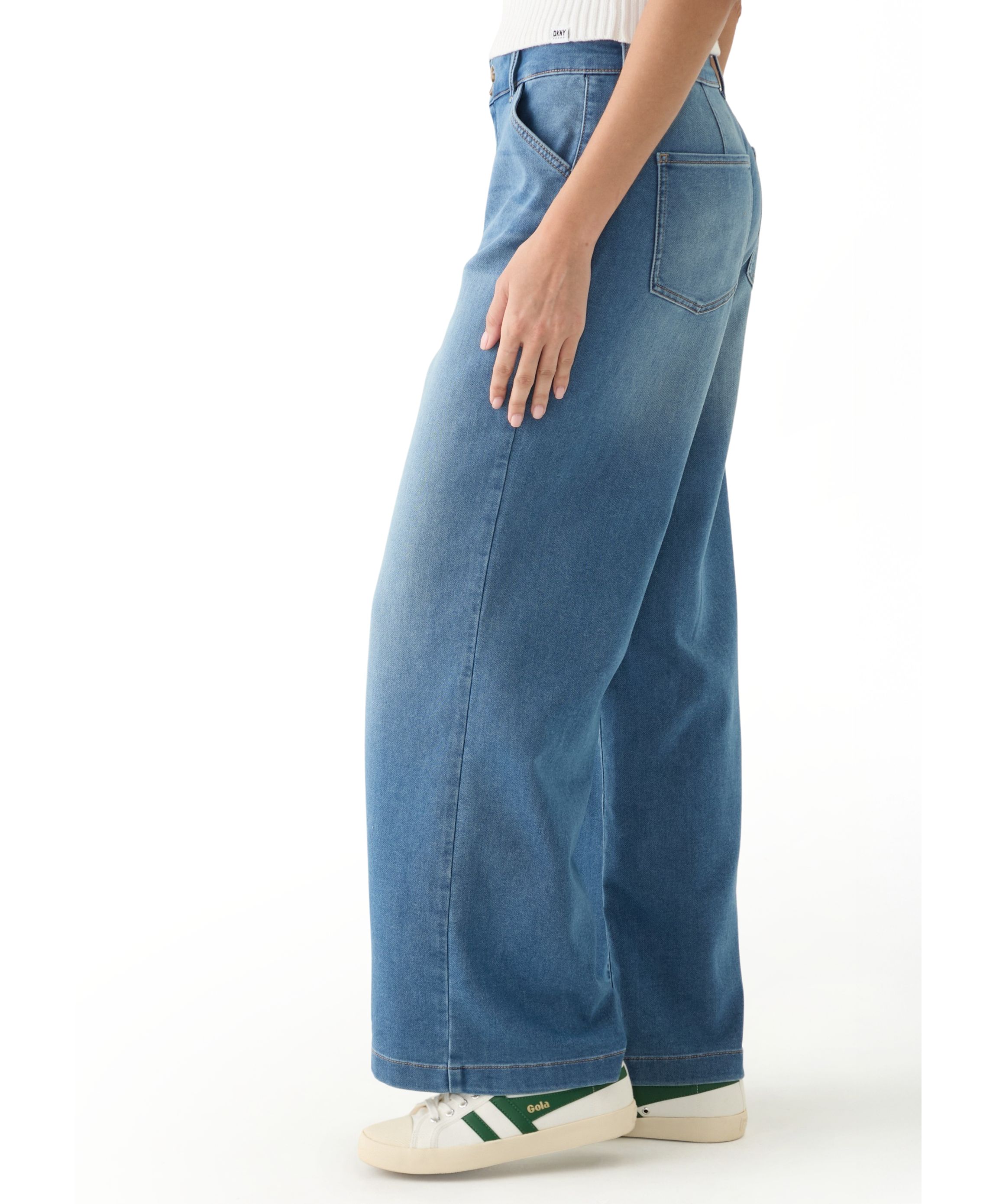 Womens High Rise Wide Leg Knit Denim Pants