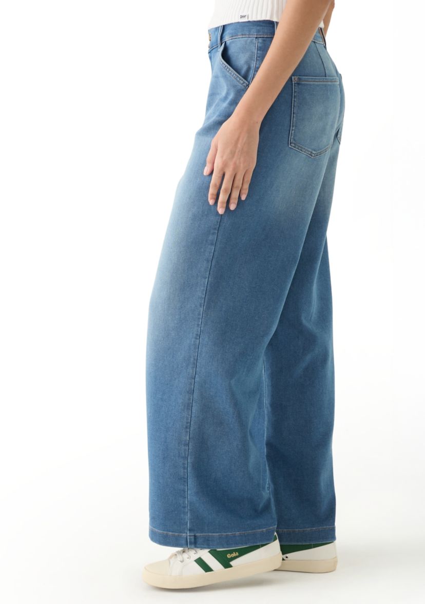 Womens High Rise Wide Leg Knit Denim Pants