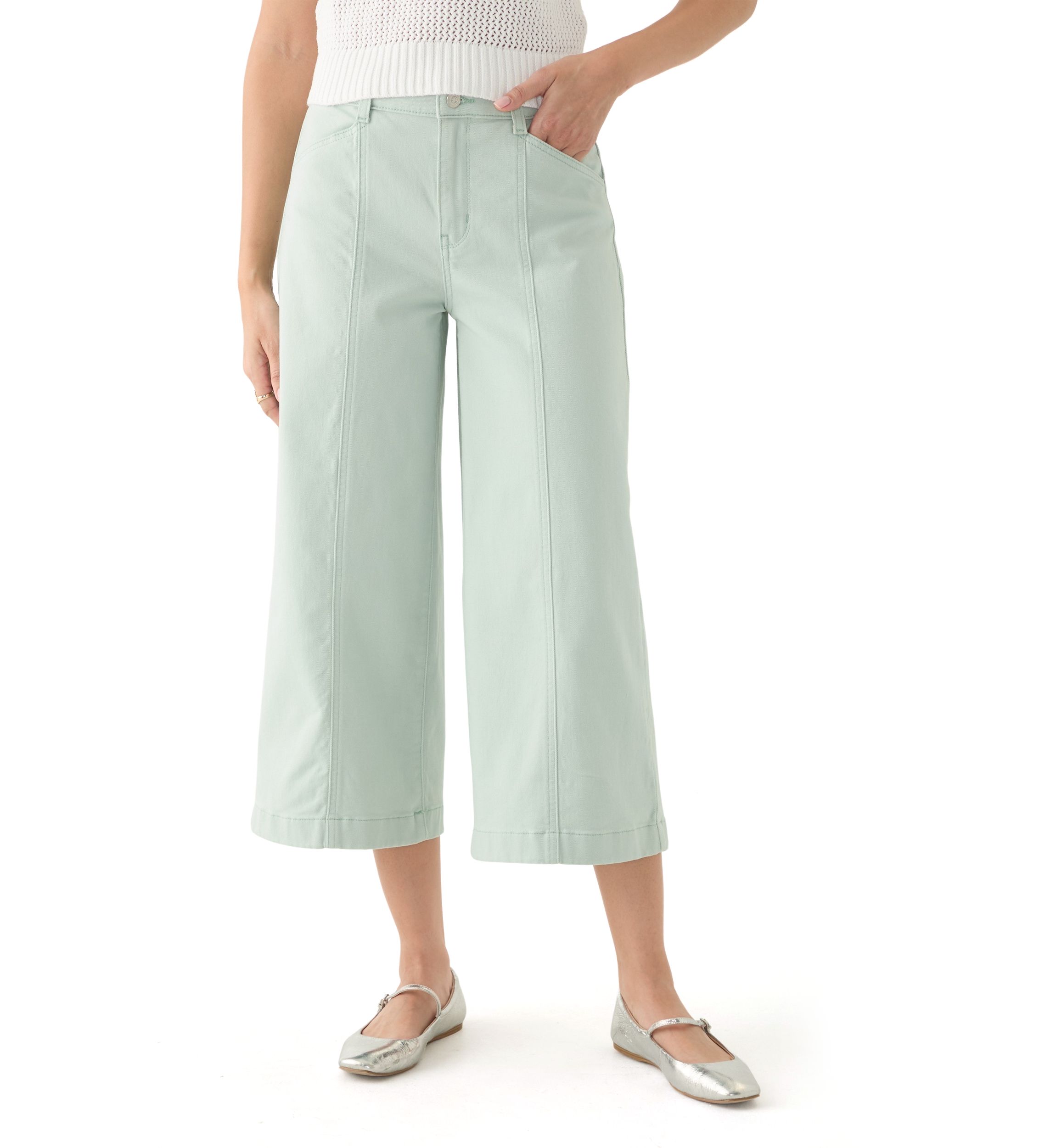Womens Wide Leg Front Cropped Pants