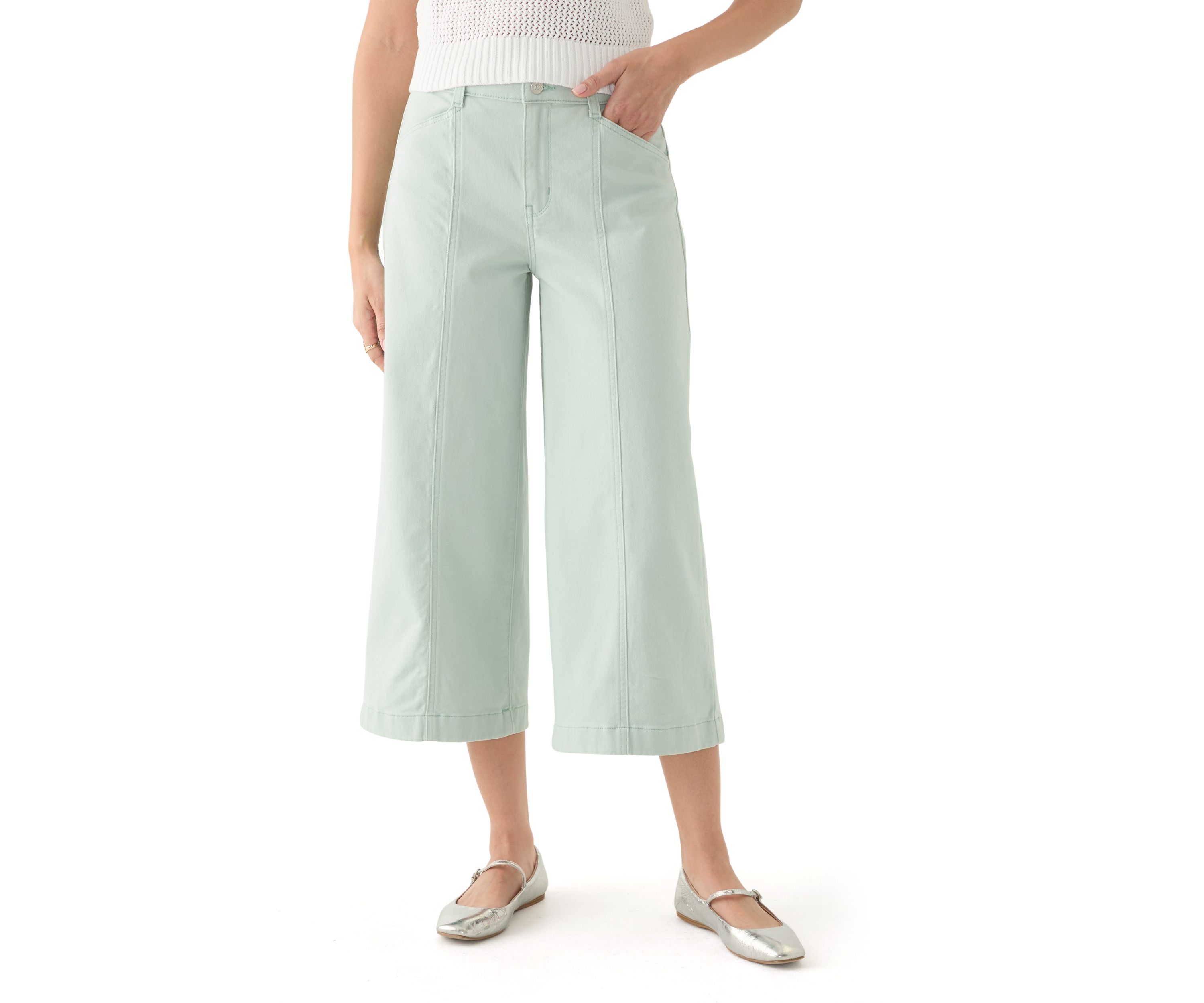 Womens Wide Leg Front Cropped Pants