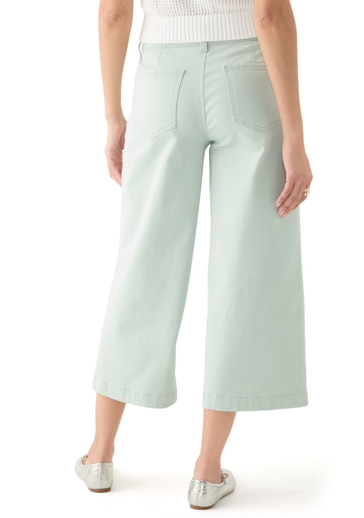 Womens Wide Leg Front Cropped Pants