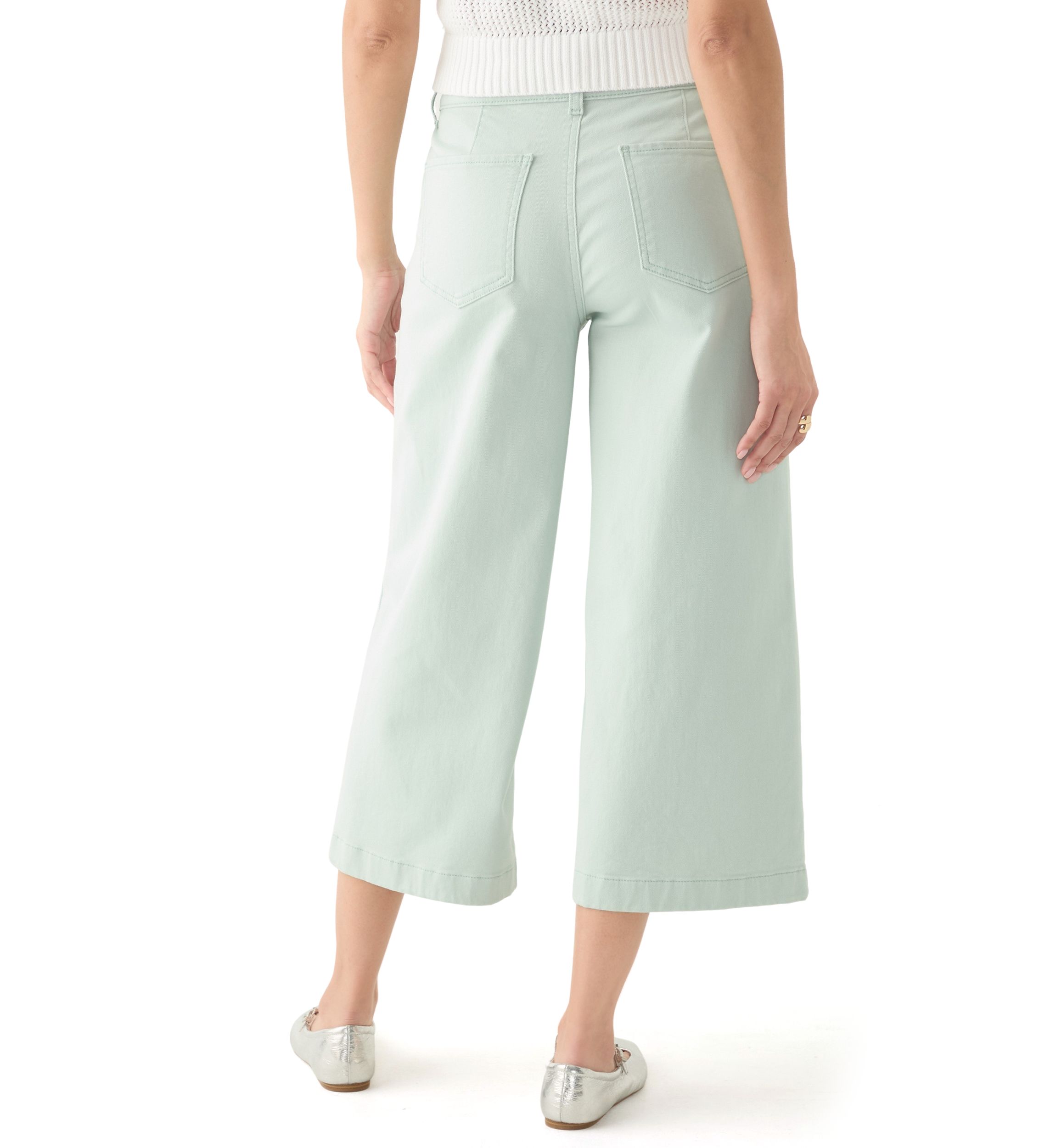 Womens Wide Leg Front Cropped Pants