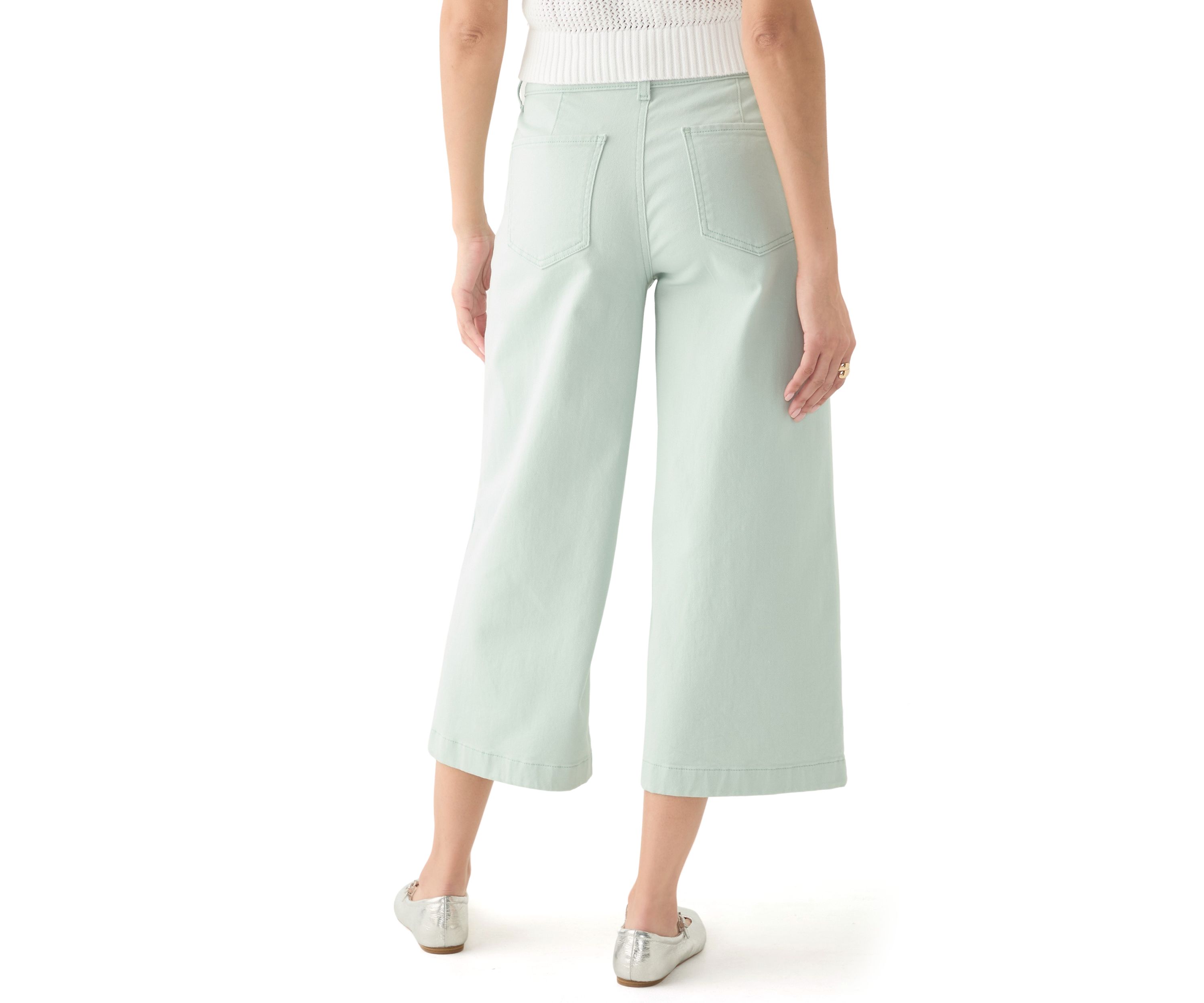 Womens Wide Leg Front Cropped Pants