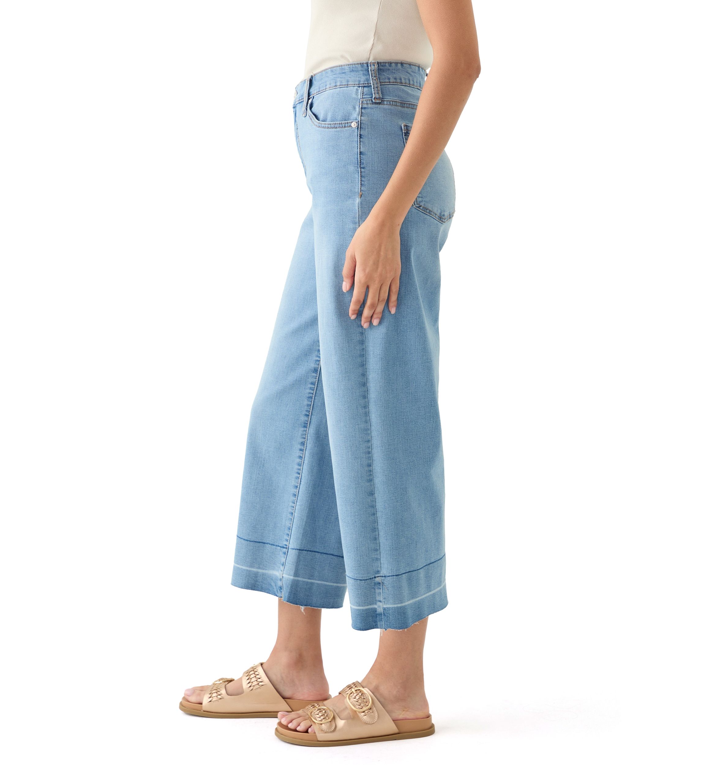 Womens Wide Leg Release Hem Cropped Pants