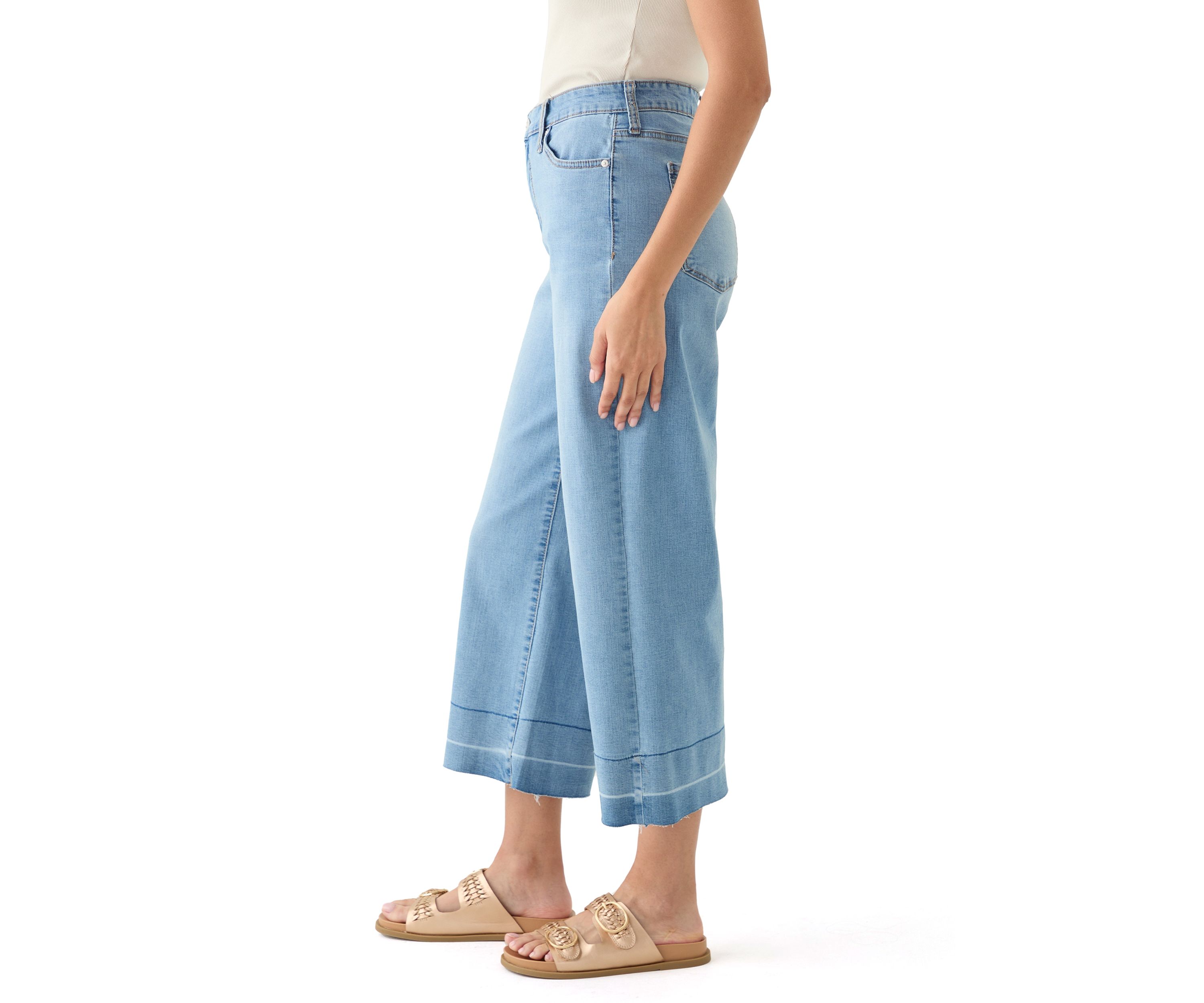 Womens Wide Leg Release Hem Cropped Pants