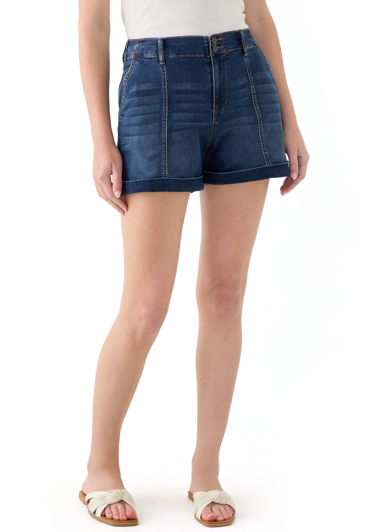 Womens Double Button Seamed Front Shorts