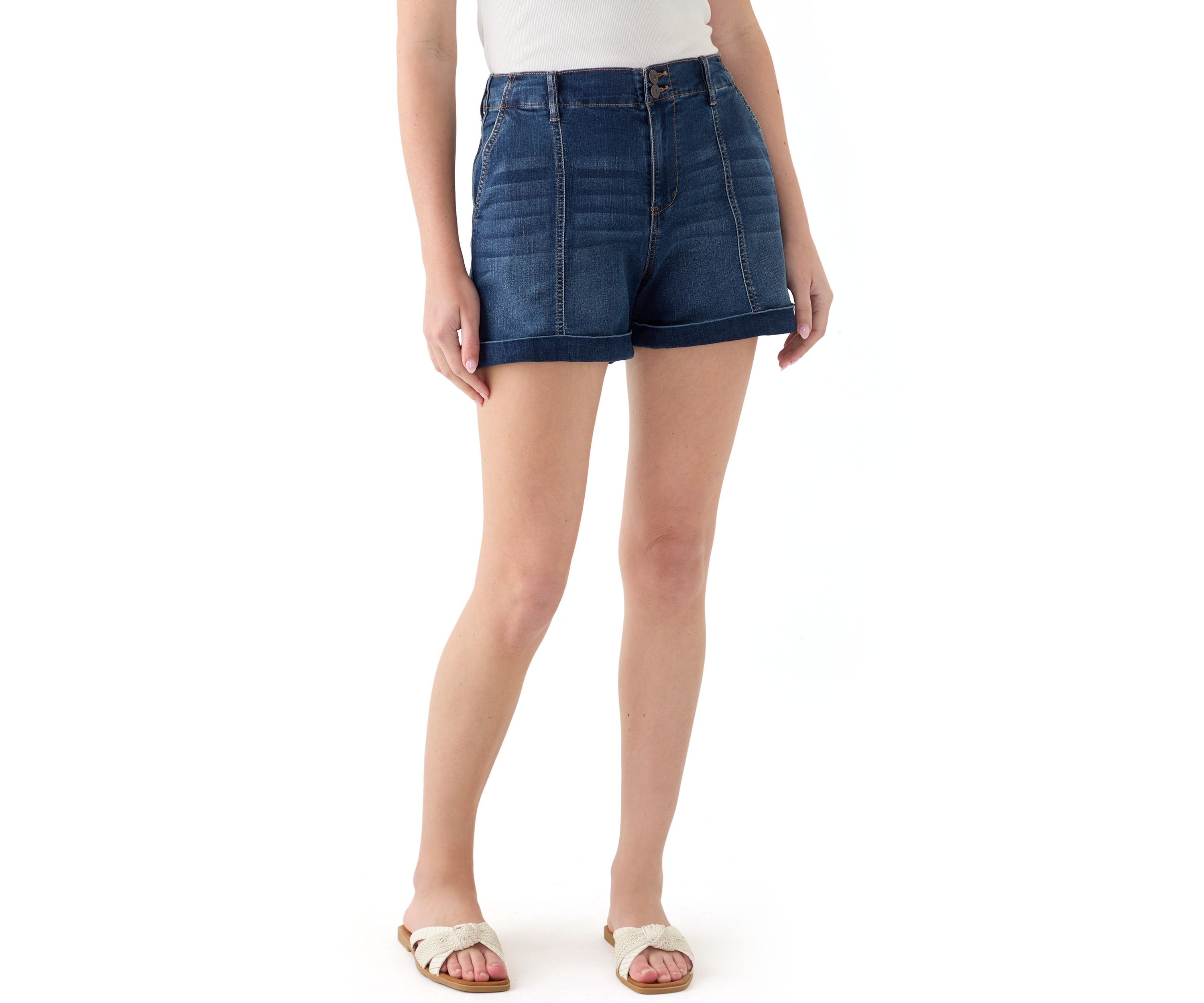 Womens Double Button Seamed Front Shorts