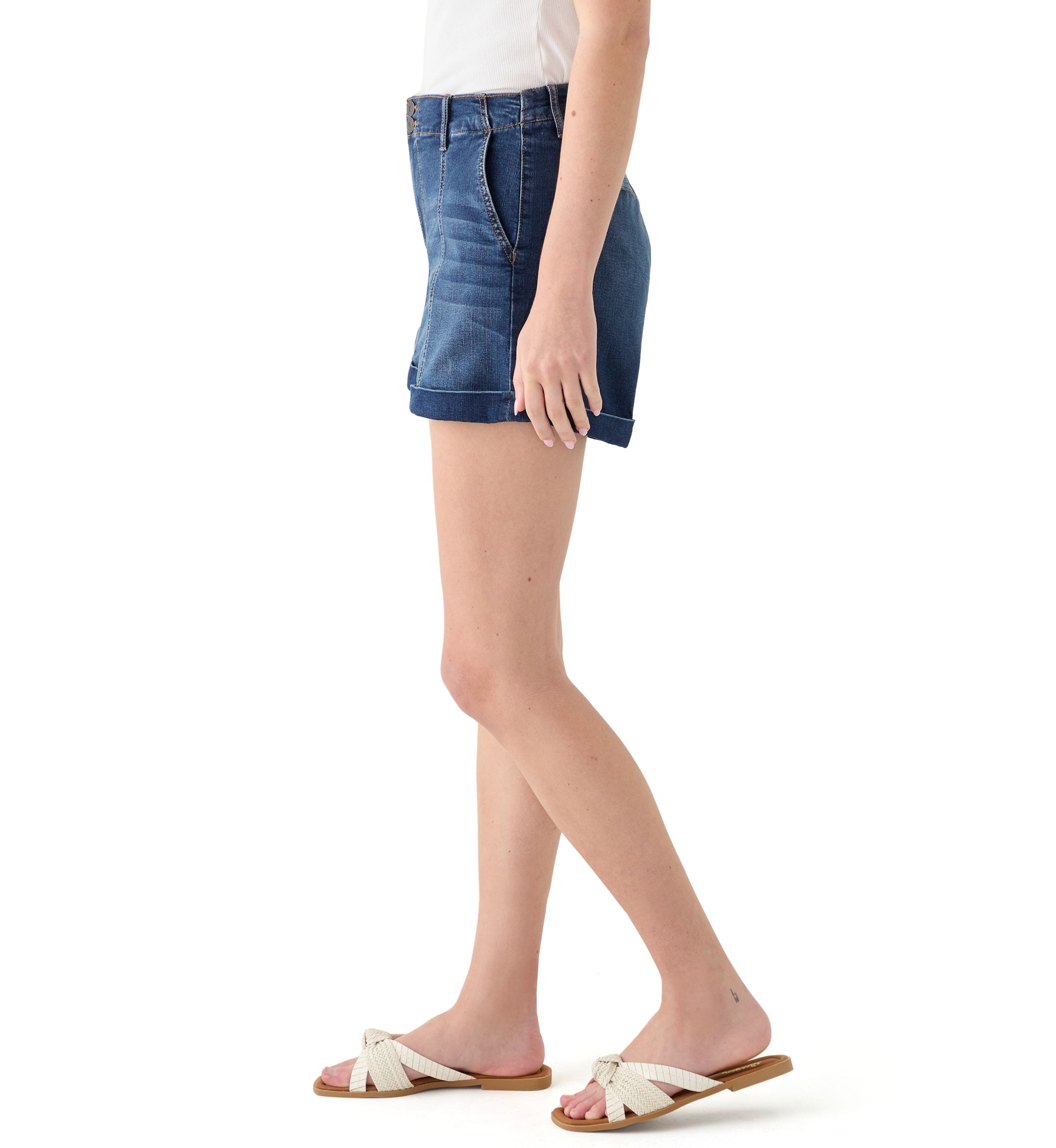 Womens Double Button Seamed Front Shorts