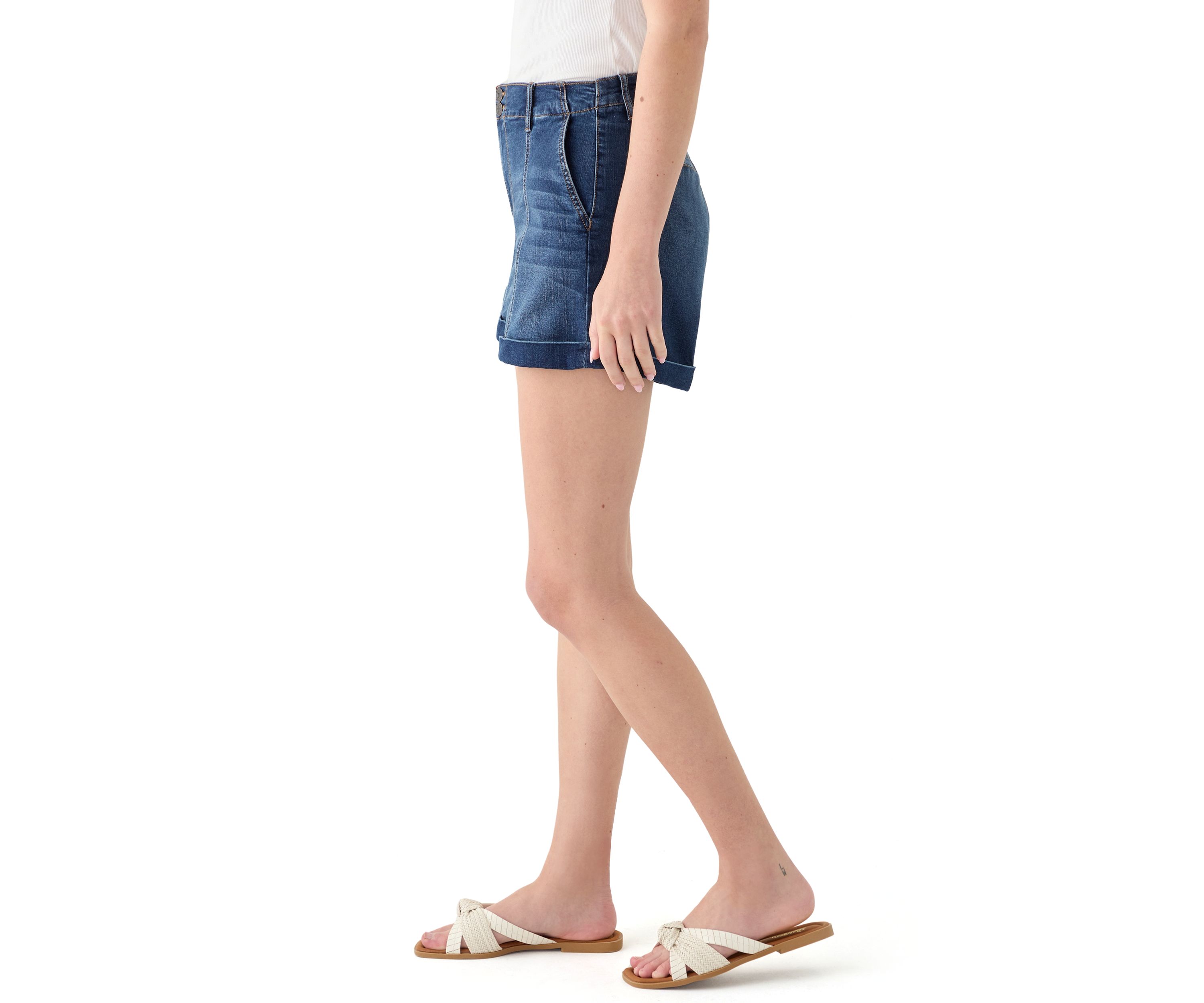 Womens Double Button Seamed Front Shorts