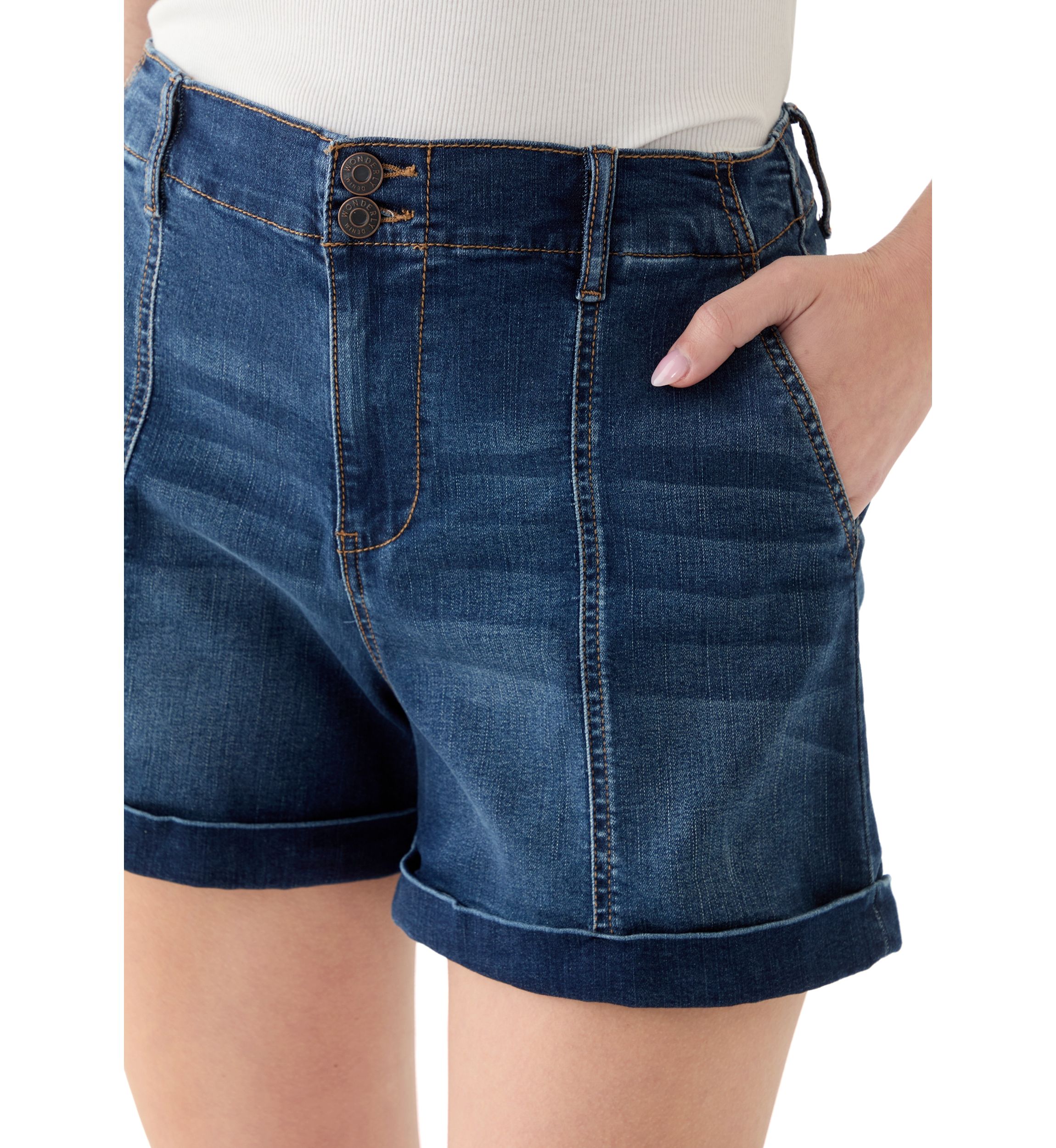 Womens Double Button Seamed Front Shorts