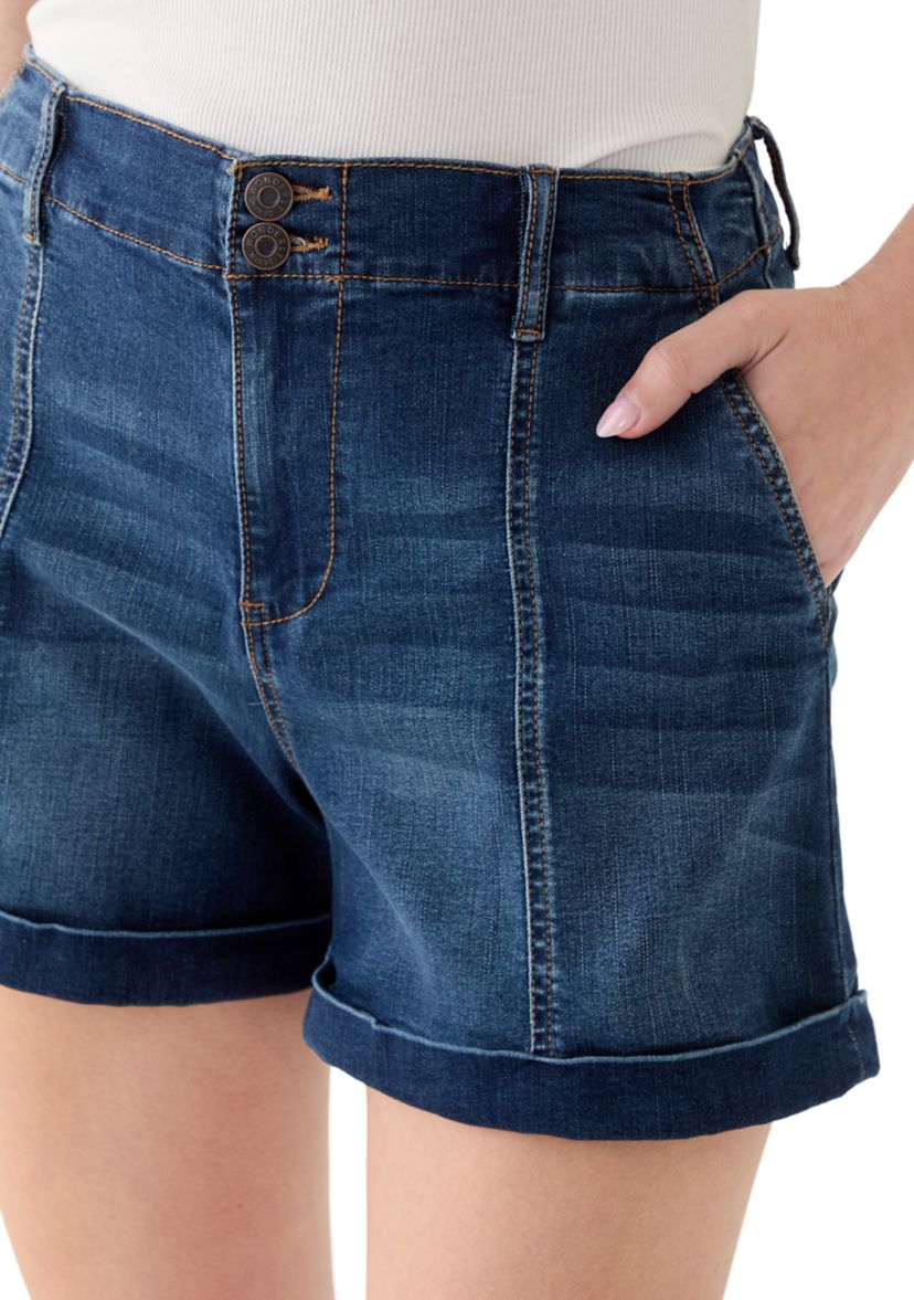 Womens Double Button Seamed Front Shorts