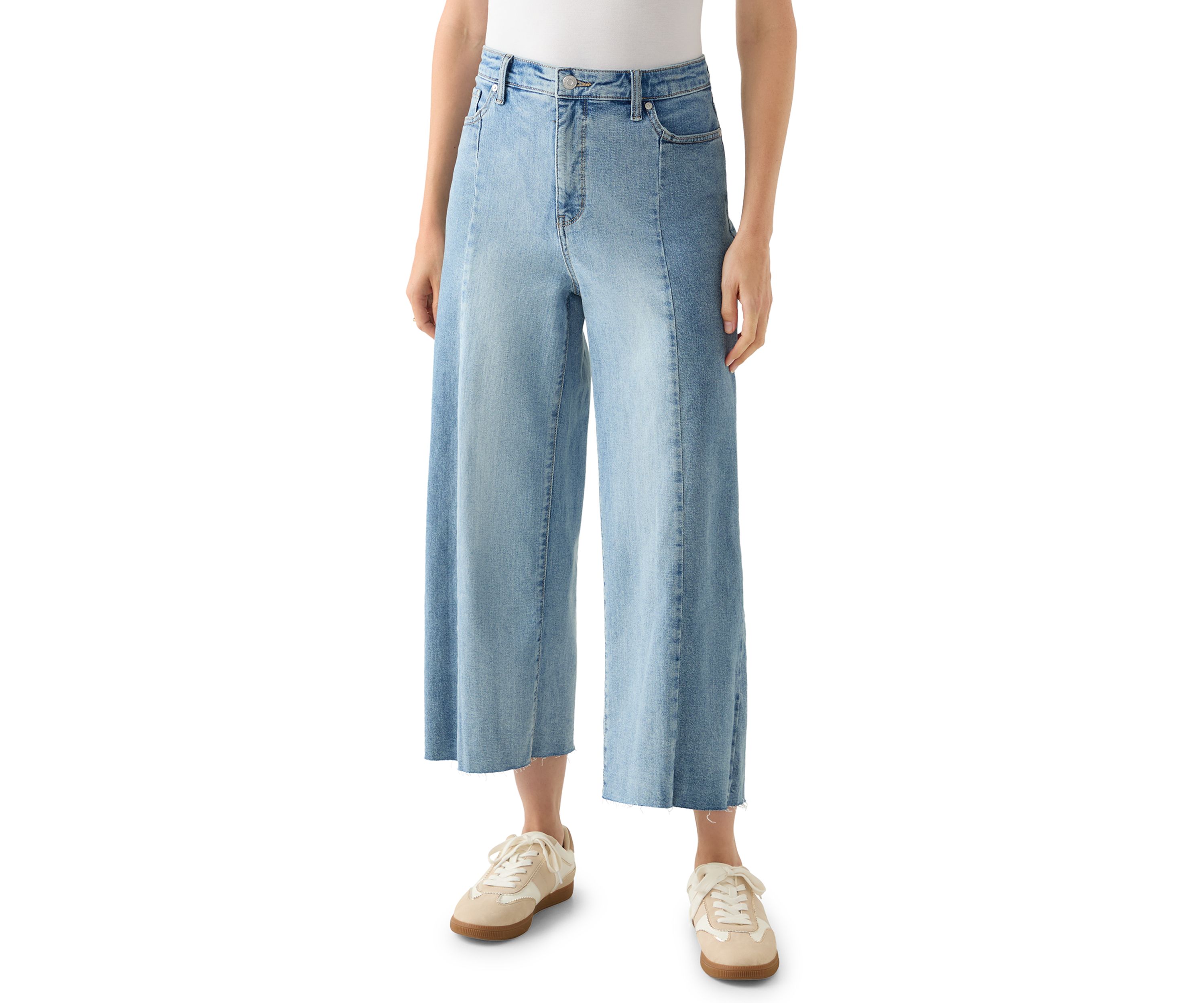 Womens High-Rise Front Slit Wide Cropped-Leg Pants