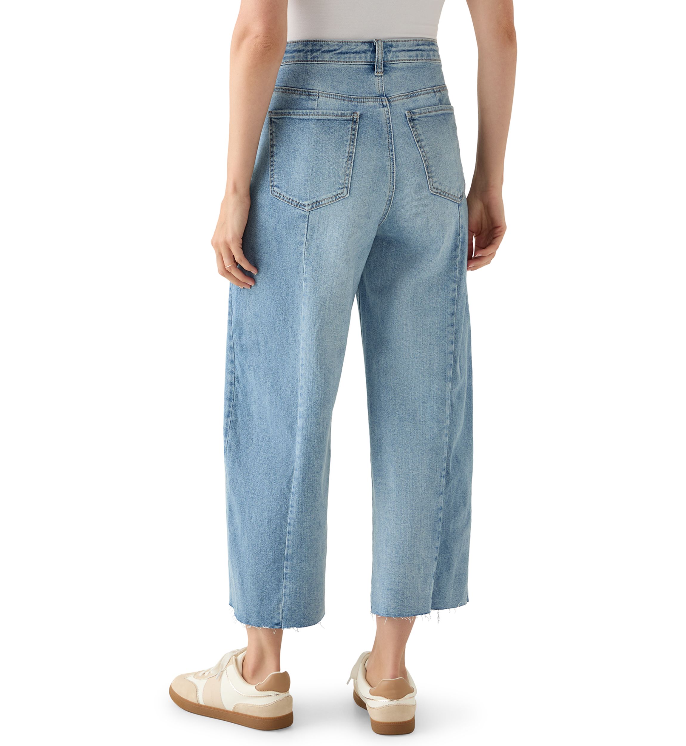 Womens High-Rise Front Slit Wide Cropped-Leg Pants