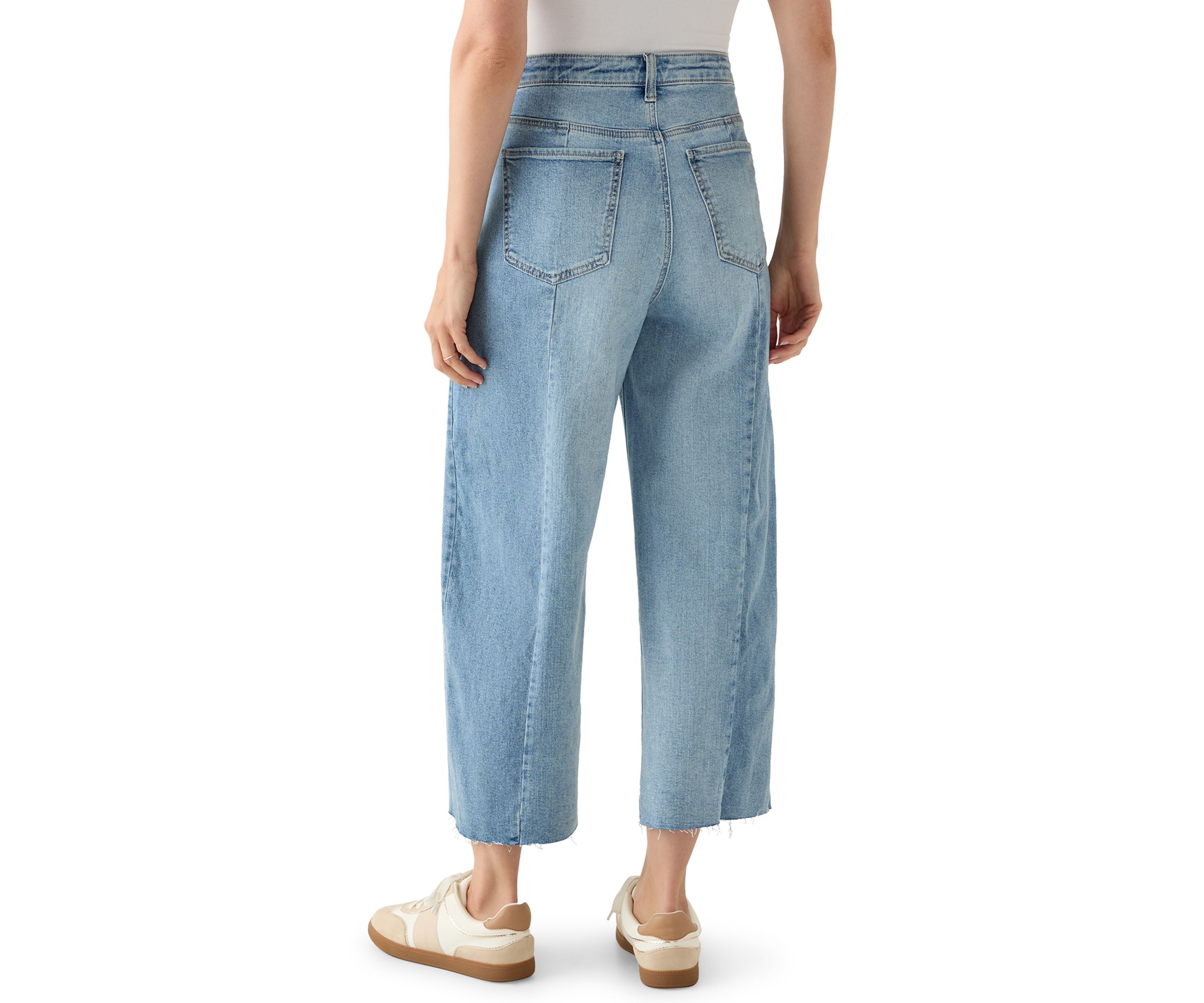 Womens High-Rise Front Slit Wide Cropped-Leg Pants