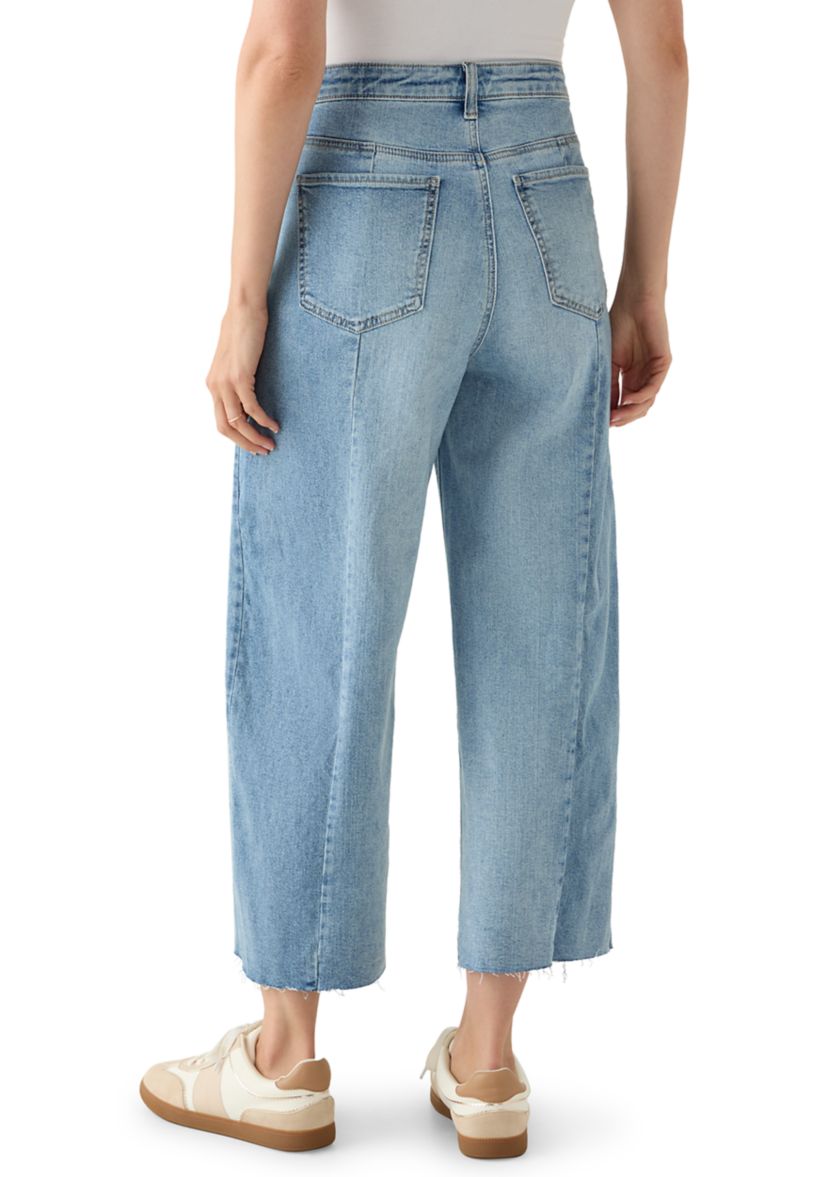Womens High-Rise Front Slit Wide Cropped-Leg Pants