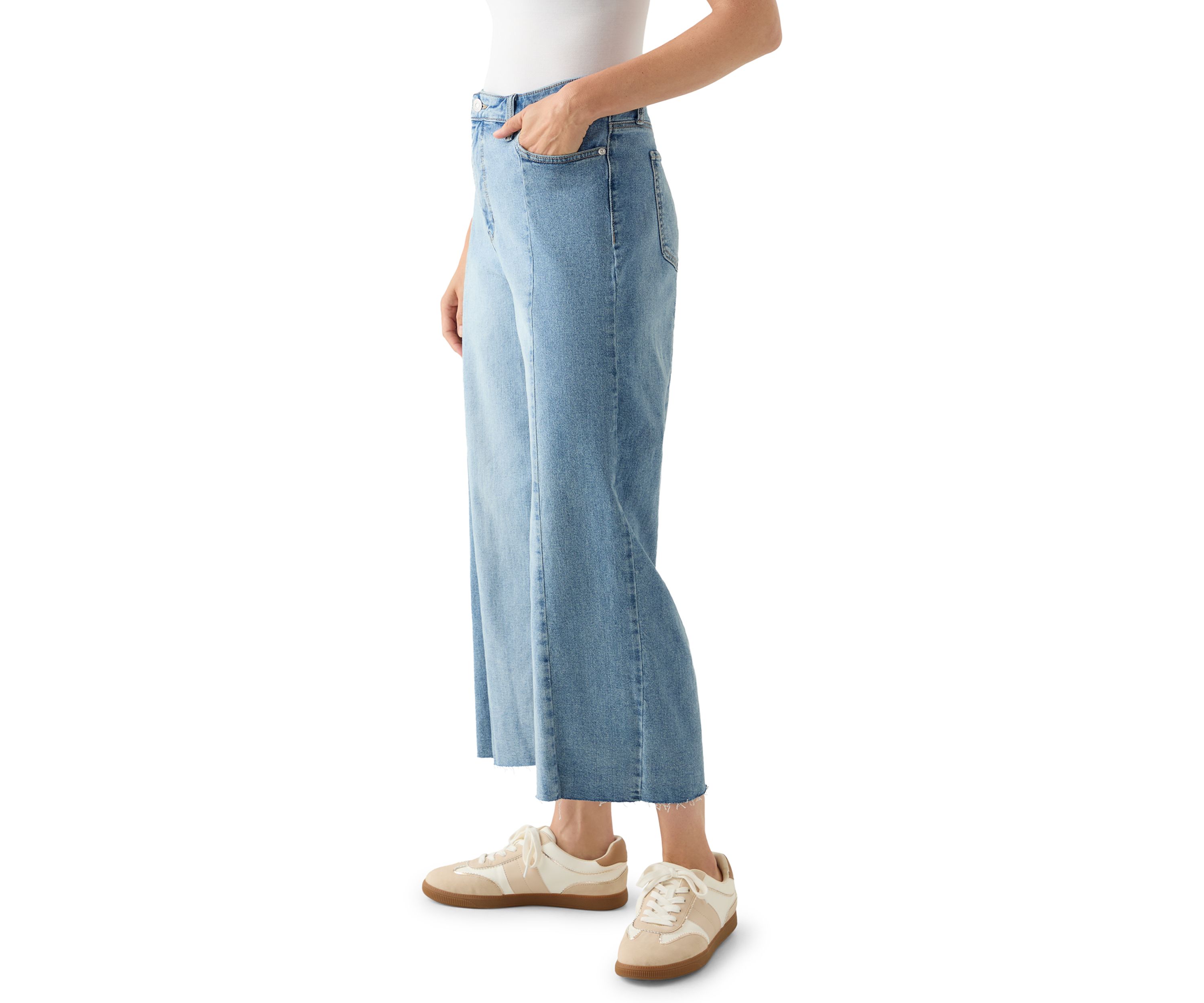 Womens High-Rise Front Slit Wide Cropped-Leg Pants