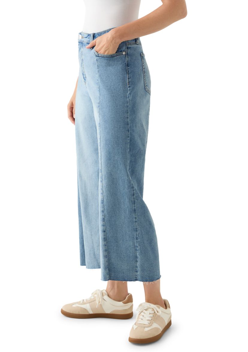 Womens High-Rise Front Slit Wide Cropped-Leg Pants
