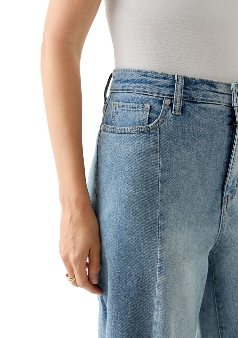 Womens High-Rise Front Slit Wide Cropped-Leg Pants