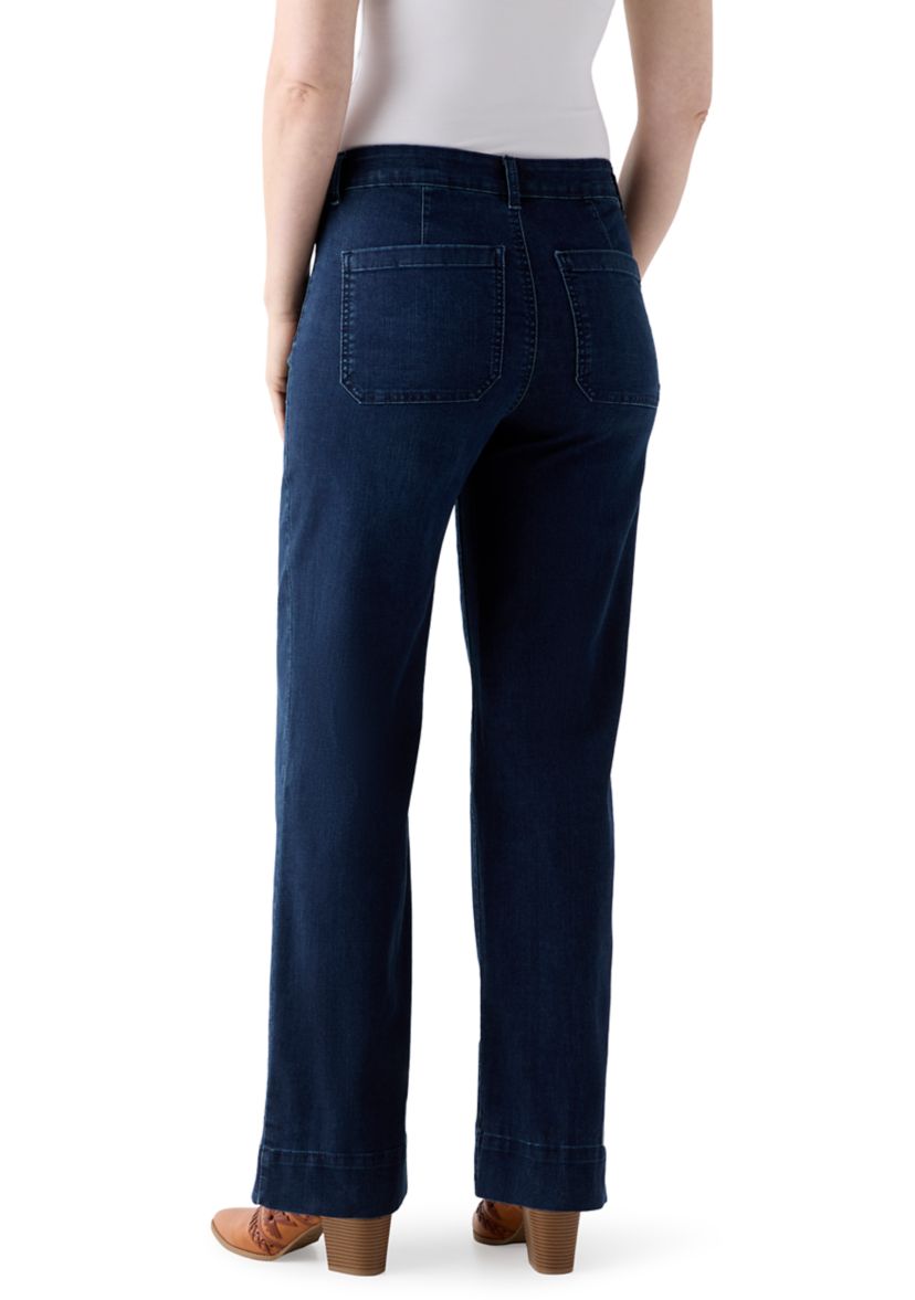 Womens High Rise Patch Pocket Wide Leg Jeans