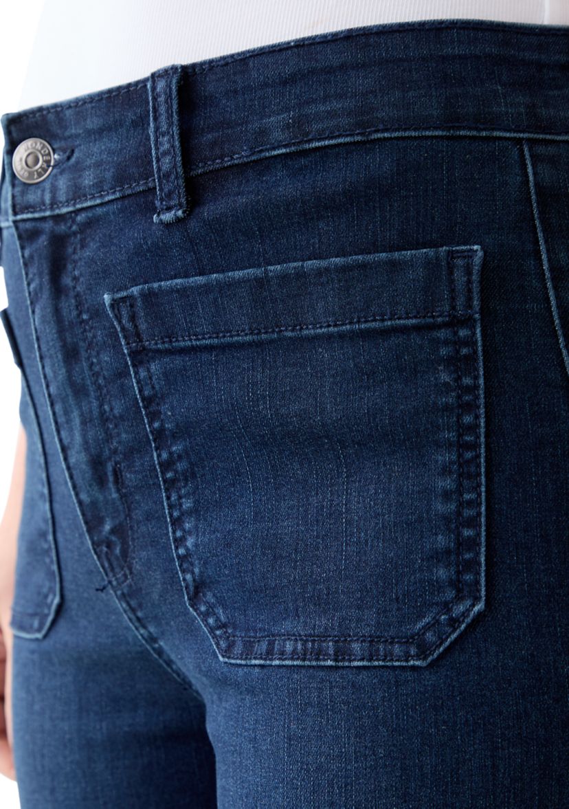 Womens High Rise Patch Pocket Wide Leg Jeans