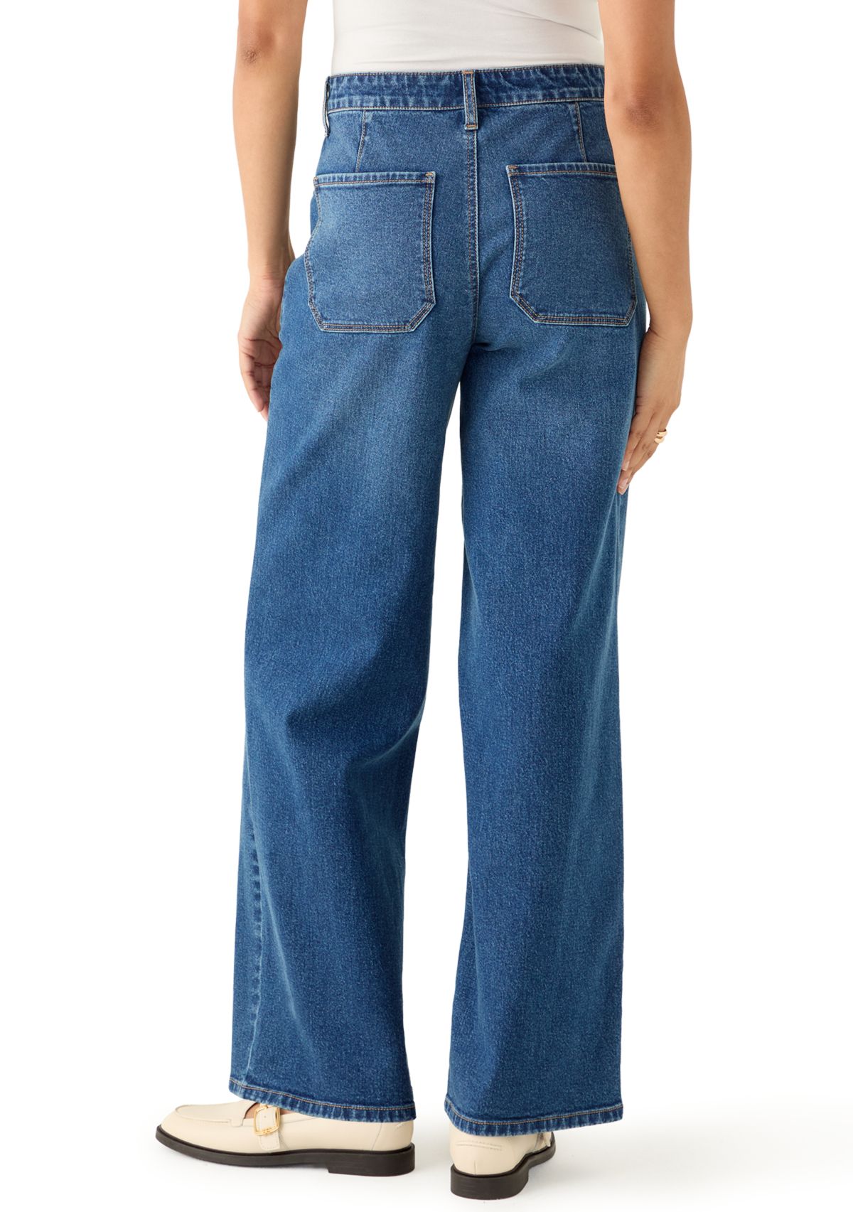 Womens High Rise Pocket Wide Leg Jeans