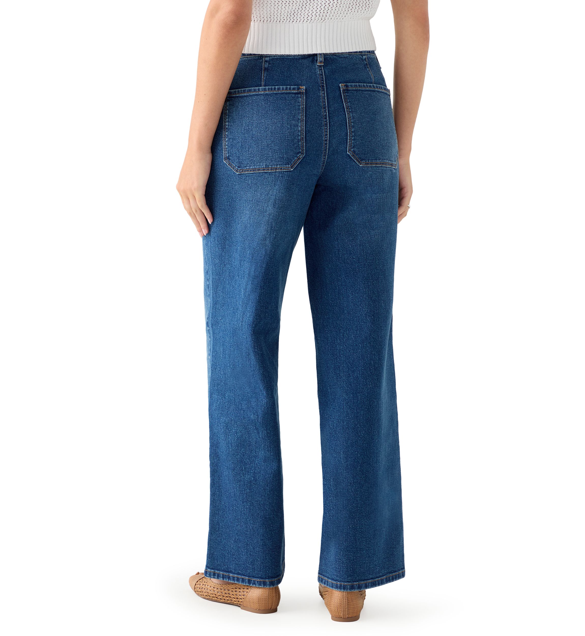 Womens High Rise Pocket Wide Leg Jeans