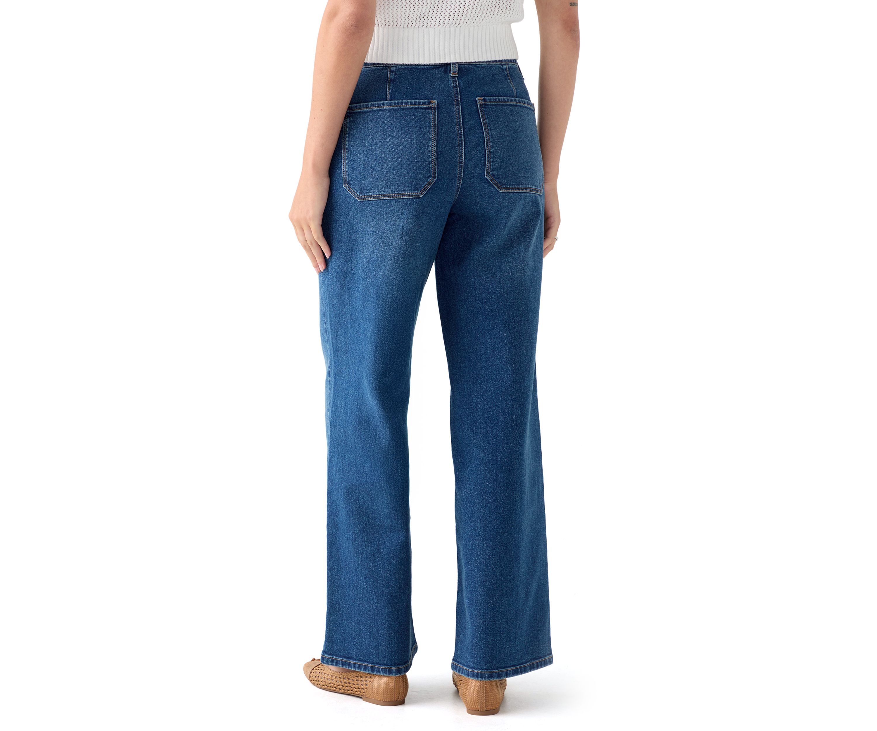 Womens High Rise Pocket Wide Leg Jeans