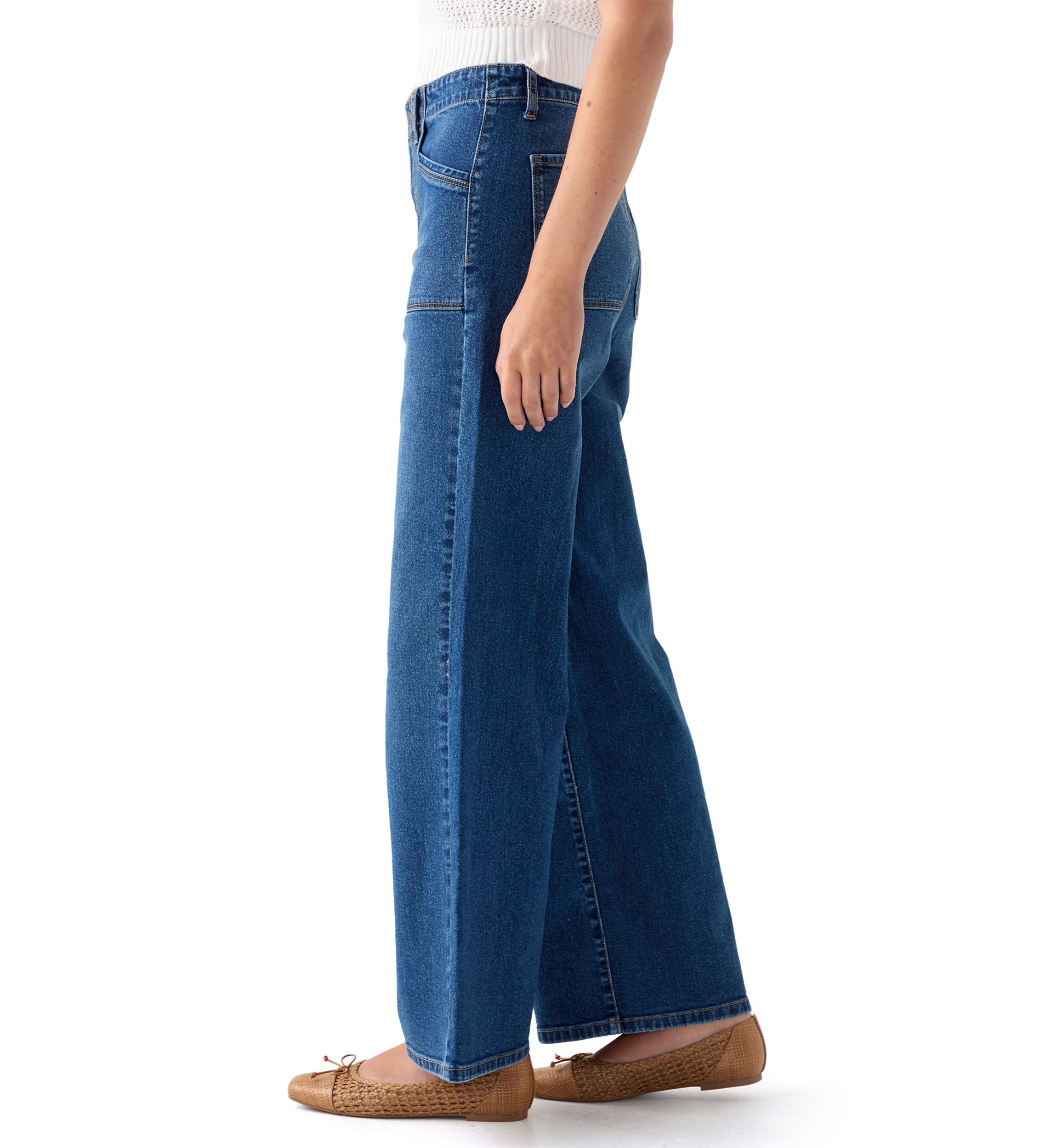 Womens High Rise Pocket Wide Leg Jeans
