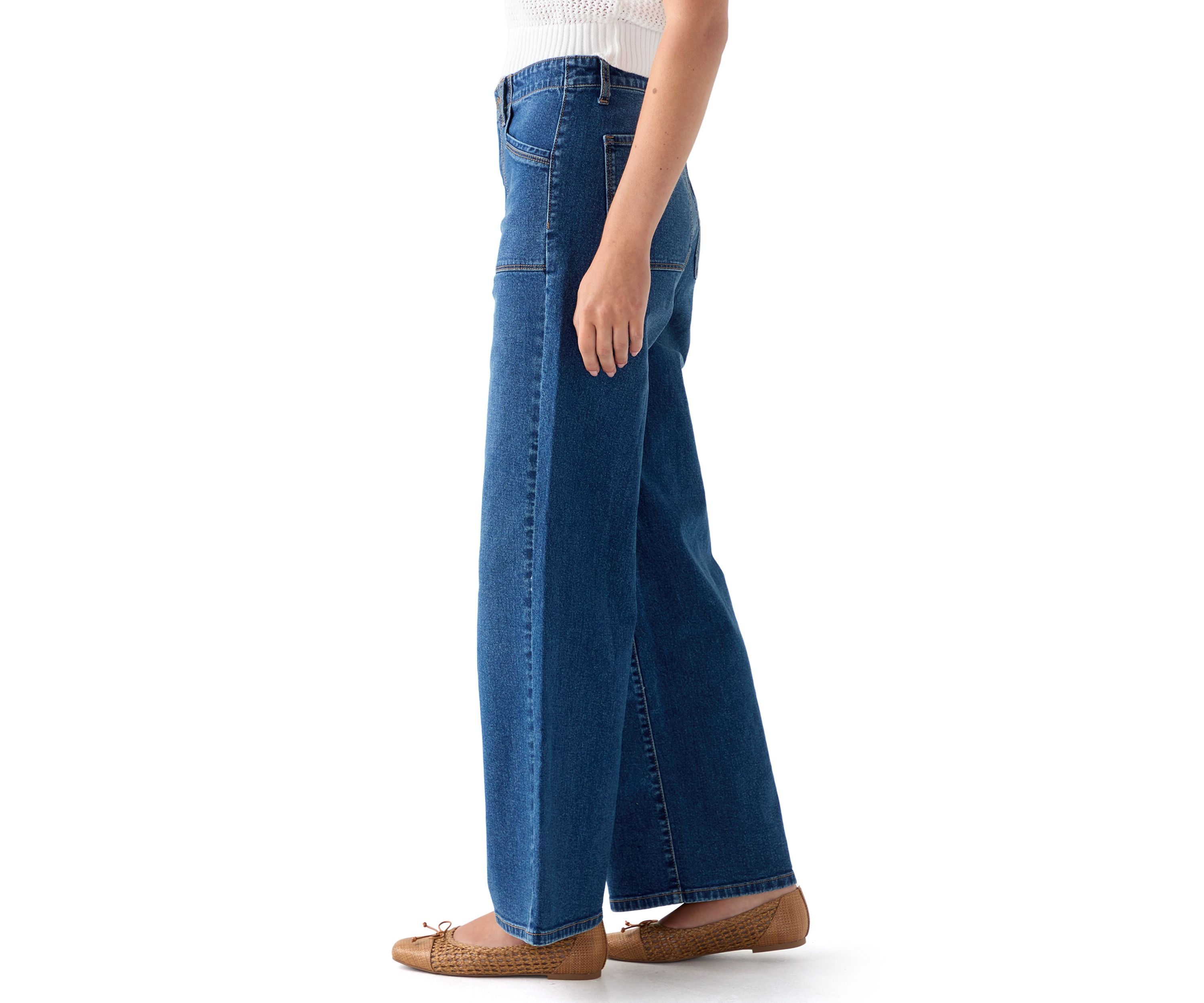 Womens High Rise Pocket Wide Leg Jeans