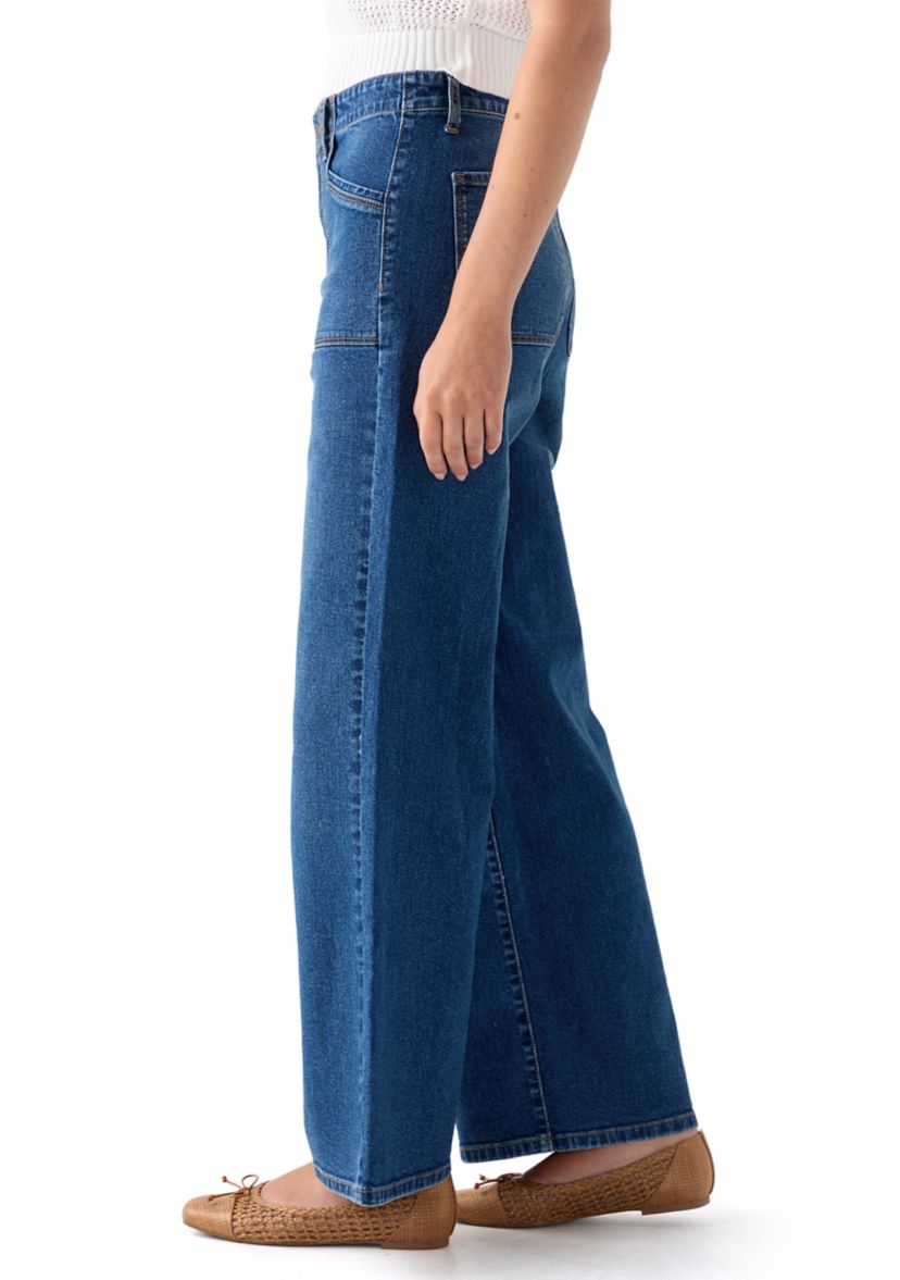 Womens High Rise Pocket Wide Leg Jeans