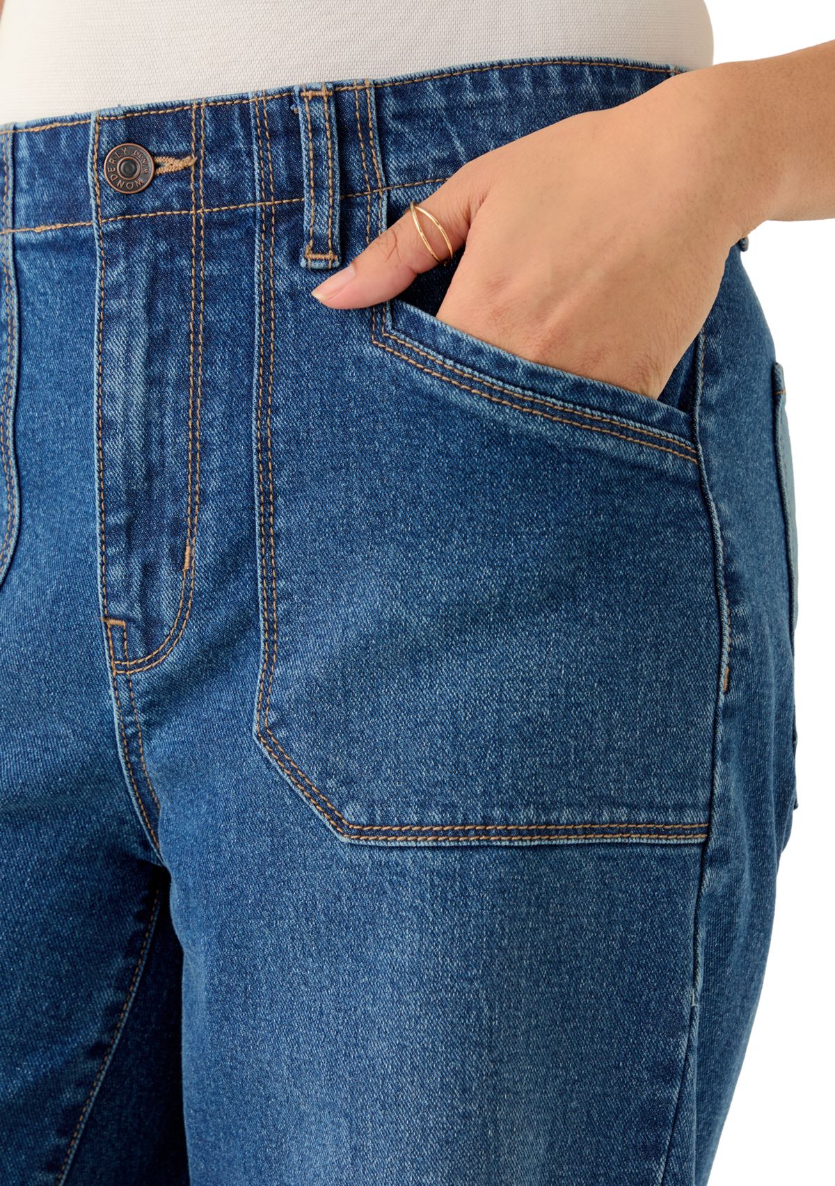 Womens High Rise Pocket Wide Leg Jeans